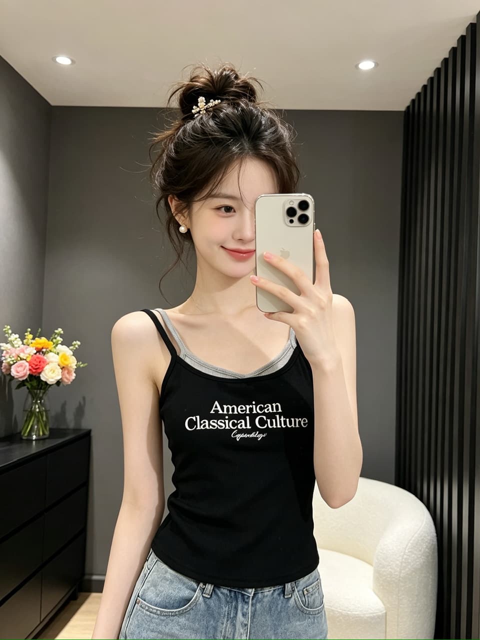 정가 실사 아메리칸 레트로 알파벳 페이크 레이어드 슬립 몸매 가꾸기 쇼트 스타일 핫걸 조끼 상세 이미지 5
