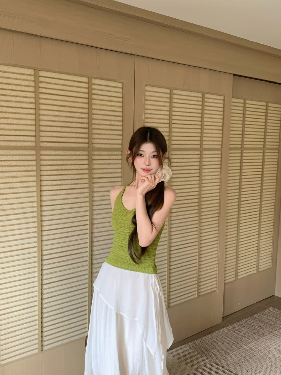 정가 실사 해변가 휴가 순수한 욕망 행침 목 니트 슬립 불규칙 우아한 부드러운 분위기 센스 세트 상세 이미지 10