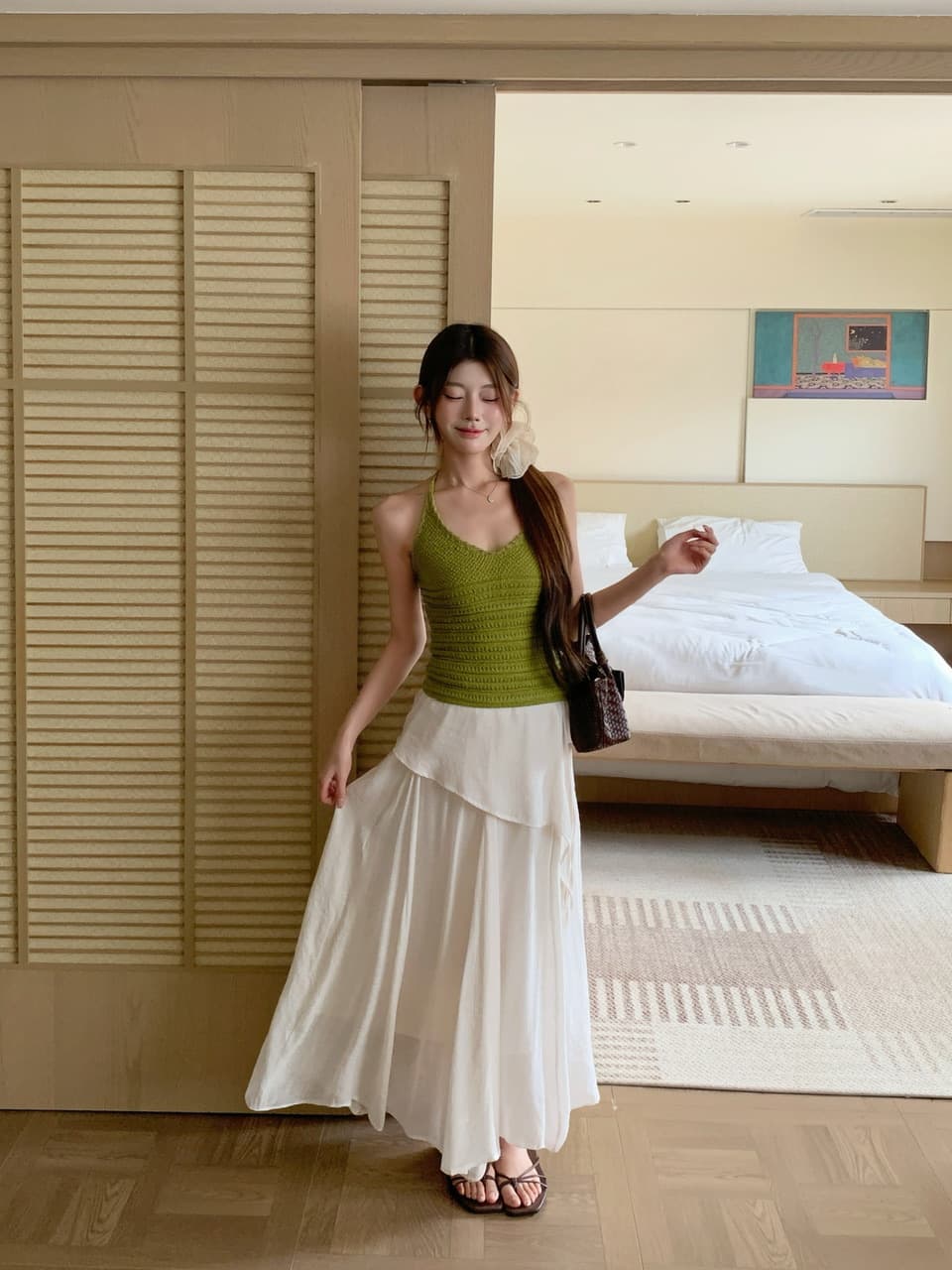 정가 실사 해변가 휴가 순수한 욕망 행침 목 니트 슬립 불규칙 우아한 부드러운 분위기 센스 세트 상세 이미지 31