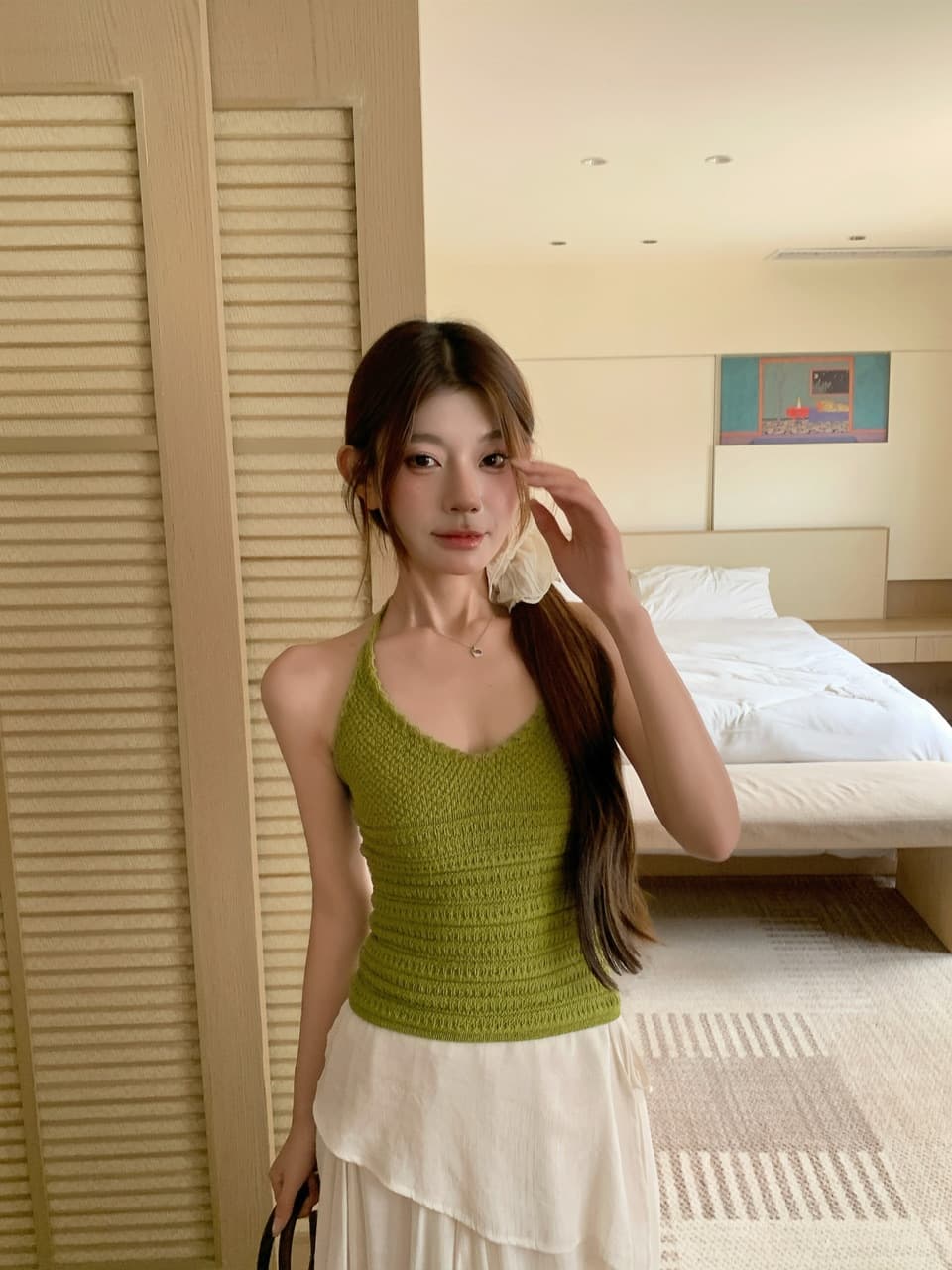 정가 실사 해변가 휴가 순수한 욕망 행침 목 니트 슬립 불규칙 우아한 부드러운 분위기 센스 세트 상세 이미지 32