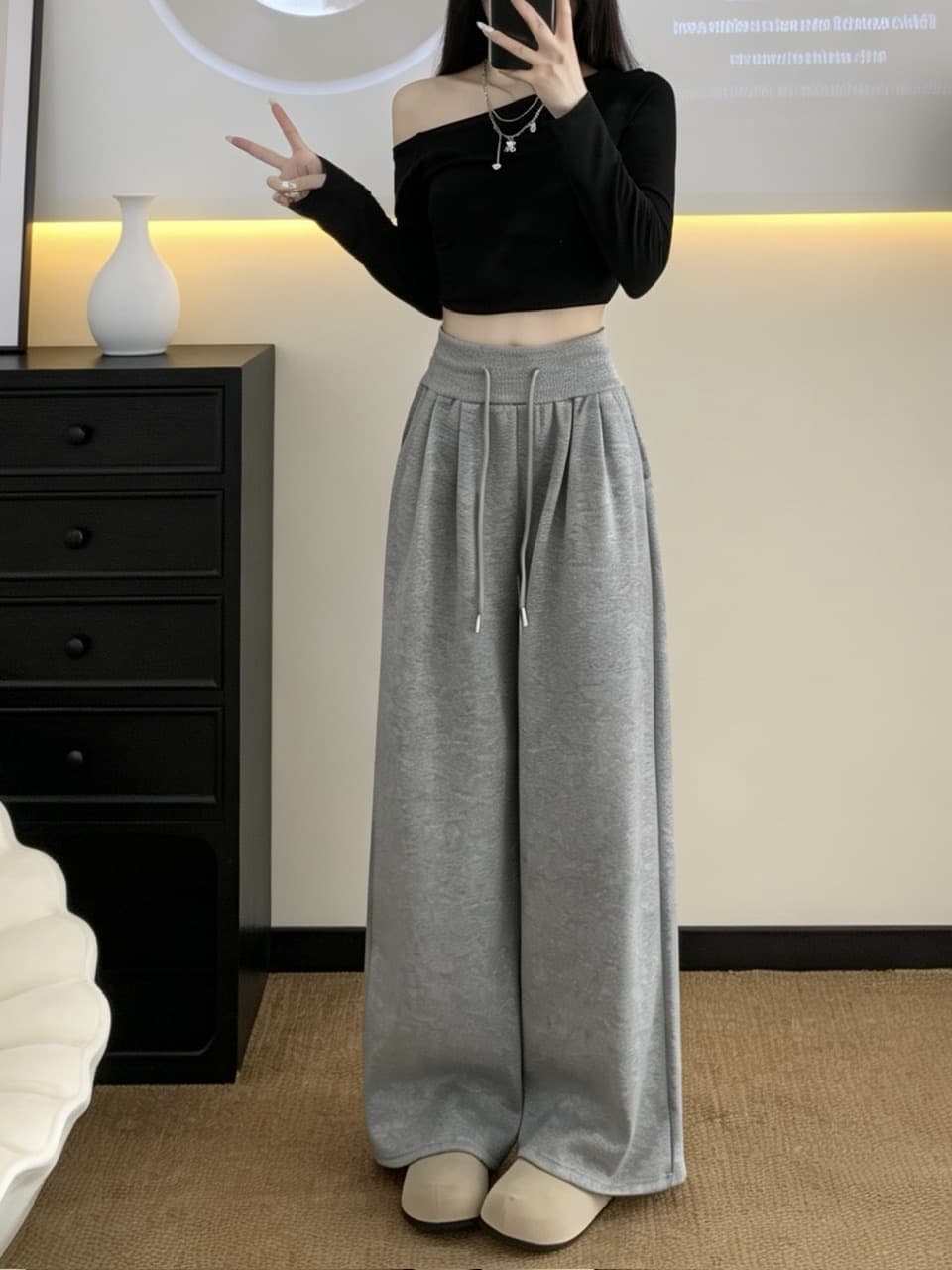 정가 실사 이른 가을 한 부서 레트로 밴딩 펌프 로프 느긋한 캐주얼 바지 도루 센스 바닥 청소 긴 바지 상세 이미지 8
