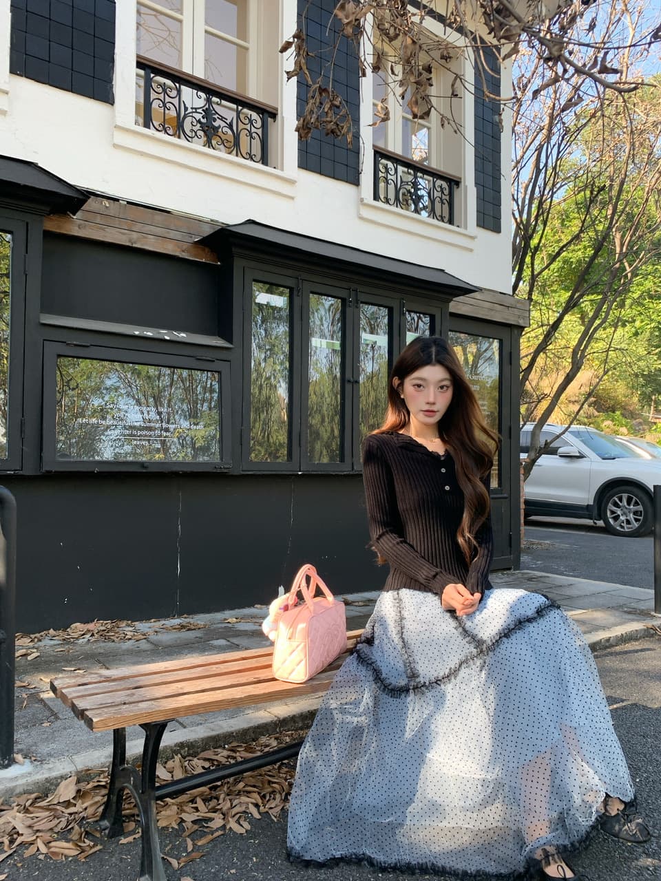 정가 실사 무거운 작업 망사 가을 겨울 새로운 도트 무늬 한 마디 우아함 고급 센스 파란색 플리츠 케이크 롱 스커트 상세 이미지 8