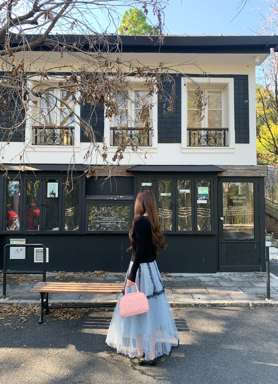 정가 실사 무거운 작업 망사 가을 겨울 새로운 도트 무늬 한 마디 우아함 고급 센스 파란색 플리츠 케이크 롱 스커트 상세 이미지 13