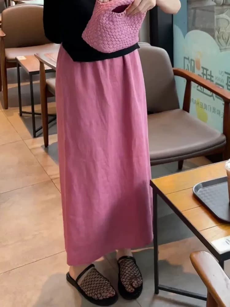 검정색 허리밴드 한 마디 반신 스커트 여성 여름 얇은 스타일 배 모양 몸 이후 트임 타이트 스커트 품격 중간 길이 스커트 이미지 2