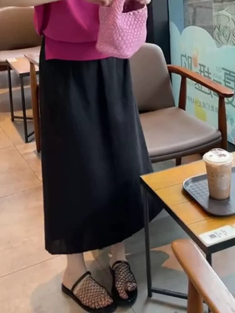 검정색 허리밴드 한 마디 반신 스커트 여성 여름 얇은 스타일 배 모양 몸 이후 트임 타이트 스커트 품격 중간 길이 스커트 상세 이미지 3