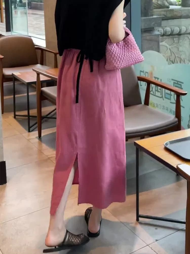 검정색 허리밴드 한 마디 반신 스커트 여성 여름 얇은 스타일 배 모양 몸 이후 트임 타이트 스커트 품격 중간 길이 스커트 상세 이미지 4