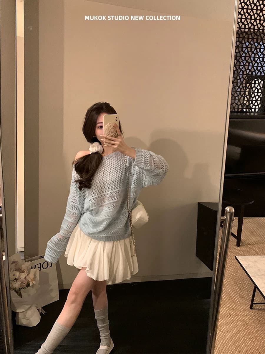 mukok 화이트 한 마디 퍼프 미니 스커트 여성 봄 여름 새로운 연령 감소 슬림해 보이는 불규칙 프릴 반신 스커트 상세 이미지 4