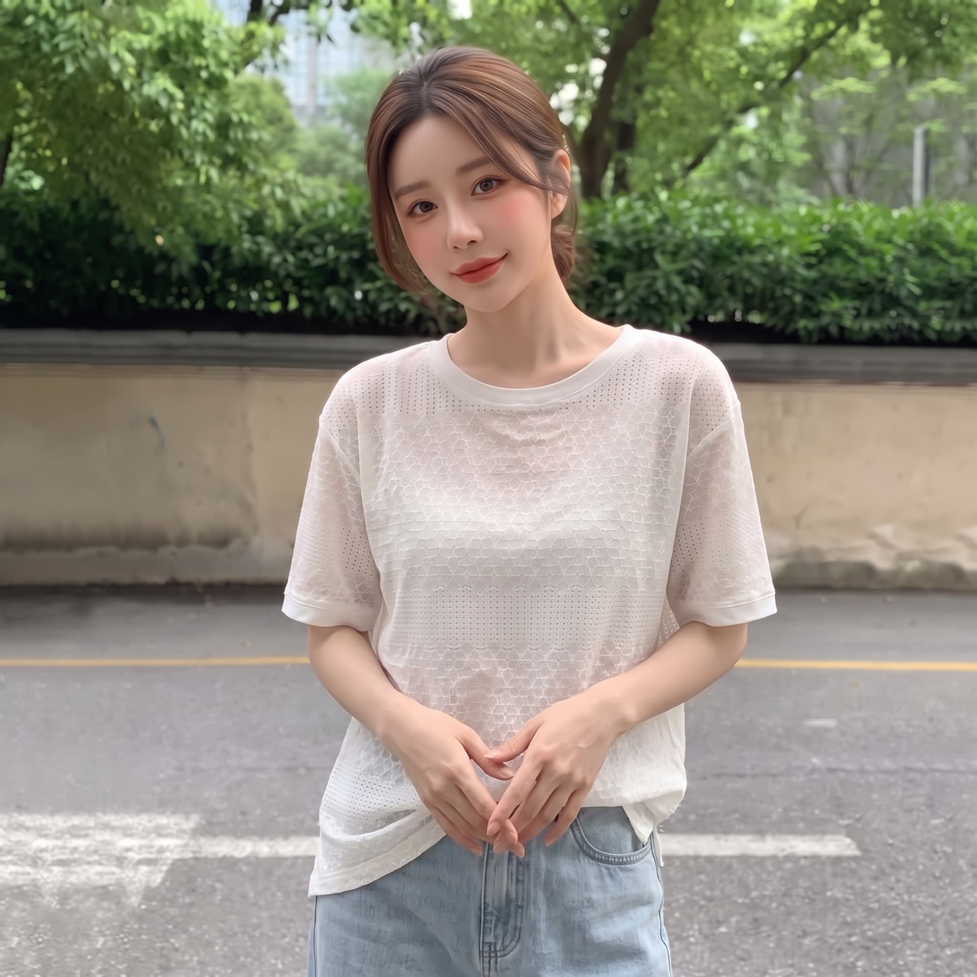 실사 빅 사이즈 한 부서 레트로 무거운 작업 자수 홀로우 아웃 여성 셔츠 마이크로 지방 루즈핏 슬림해 보이는 차가운 센스 반팔 맨위 여성