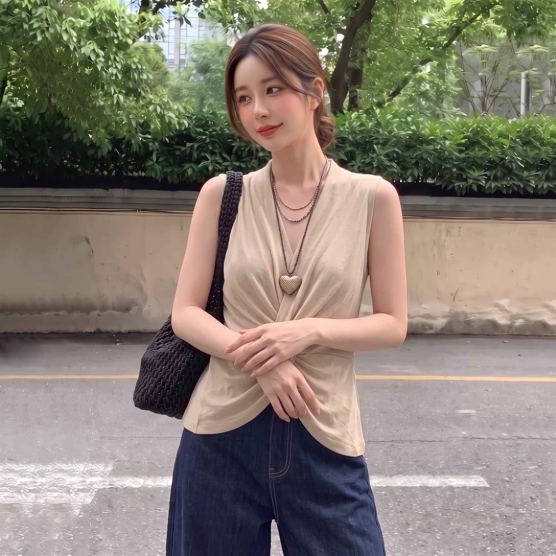 실사 빅 사이즈 가을 새로운 V넥 민소매 니트 스웨터 여성 검정색 넥타이 티셔츠 V넥 외출용 인사이드 가져 가라. 조끼 상세 이미지 5