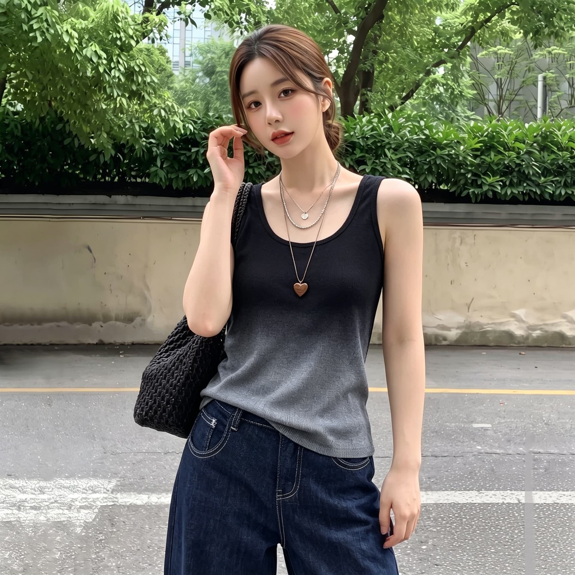 실사 빅 사이즈 그라데이션 u 칼라 민소매 슬립 운동 조끼 여성 여름 외출용 몸매 가꾸기 슬림해 보이는 쇼트 스타일 아름다움 뒤쪽에 의류 상세 이미지 2