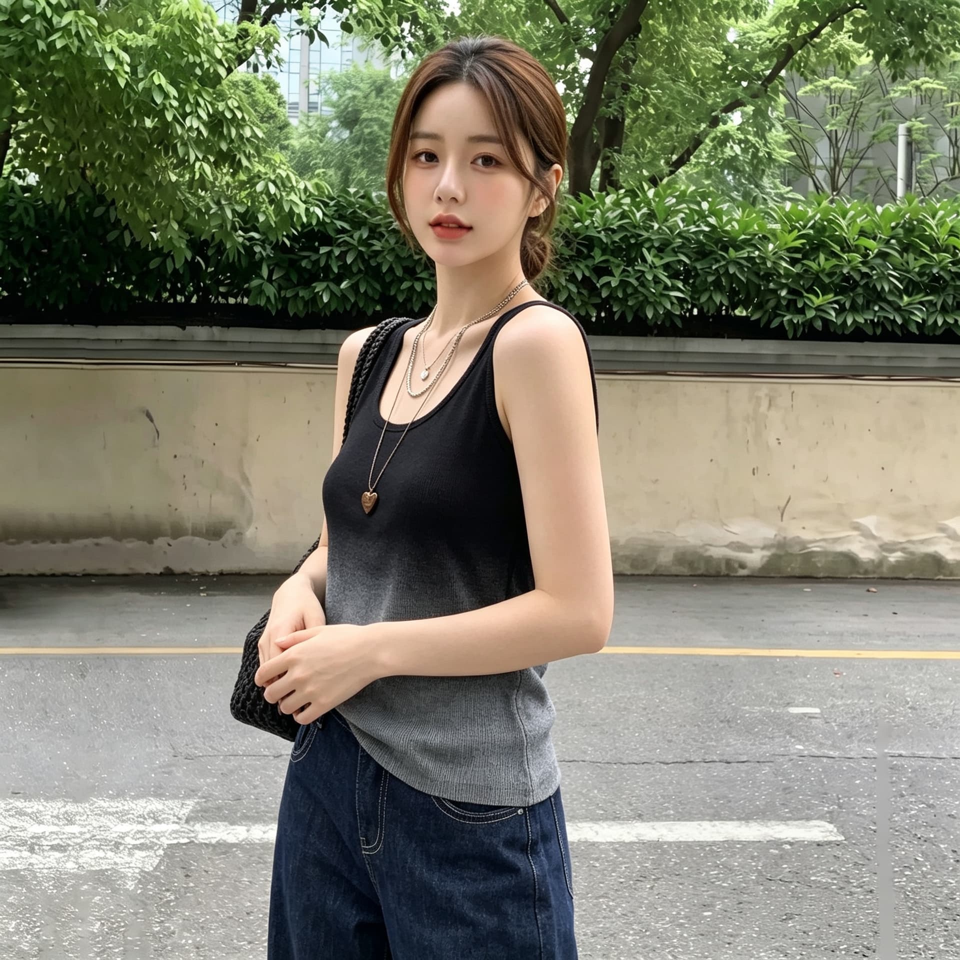 실사 빅 사이즈 그라데이션 u 칼라 민소매 슬립 운동 조끼 여성 여름 외출용 몸매 가꾸기 슬림해 보이는 쇼트 스타일 아름다움 뒤쪽에 의류 상세 이미지 6
