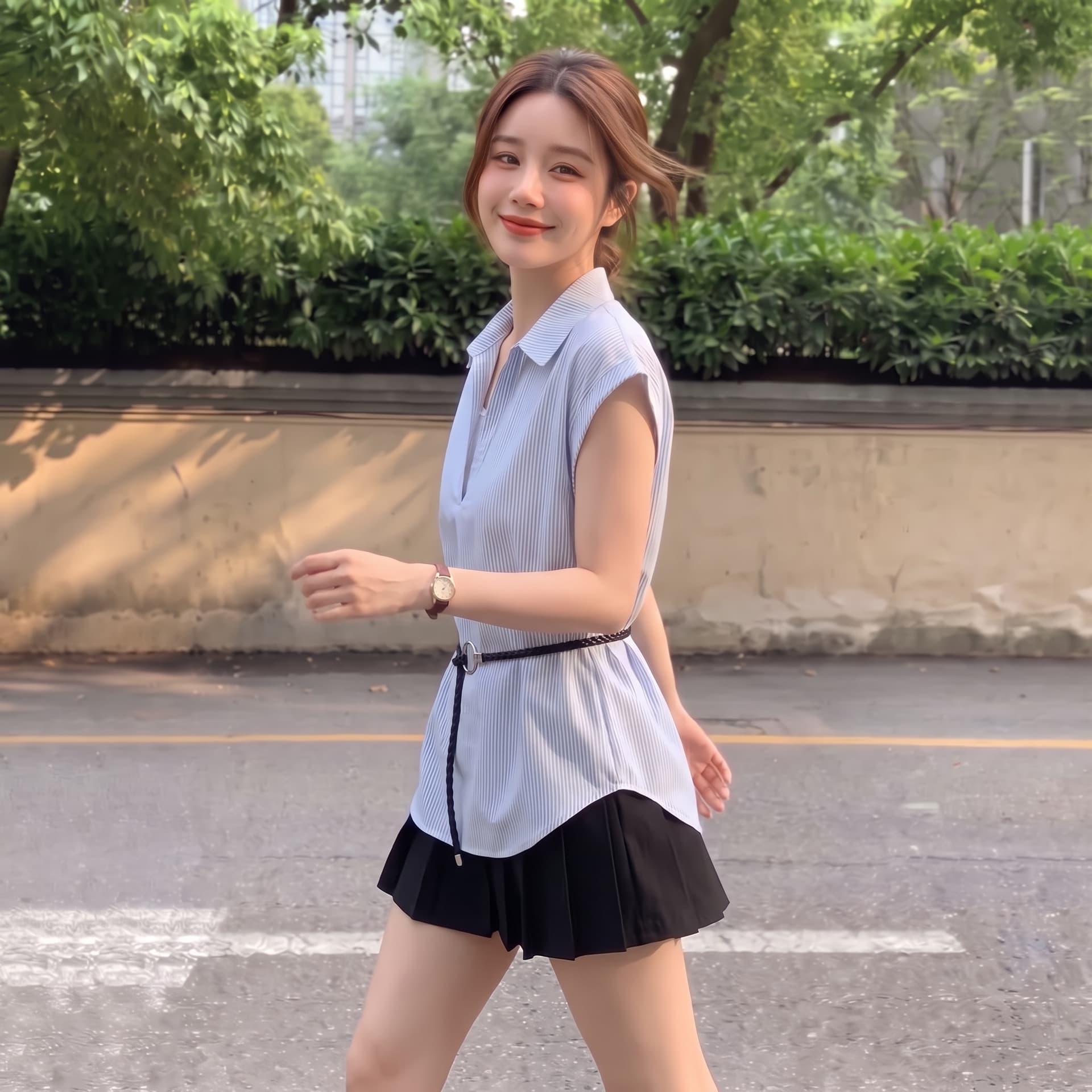 실사 빅 사이즈 면 스트라이프 깊은 v 패치워크 페이크 레이어드 셔츠 프랑스식 품격 폴로 칼라 캐주얼 느슨함 센스 맨위 이미지 3