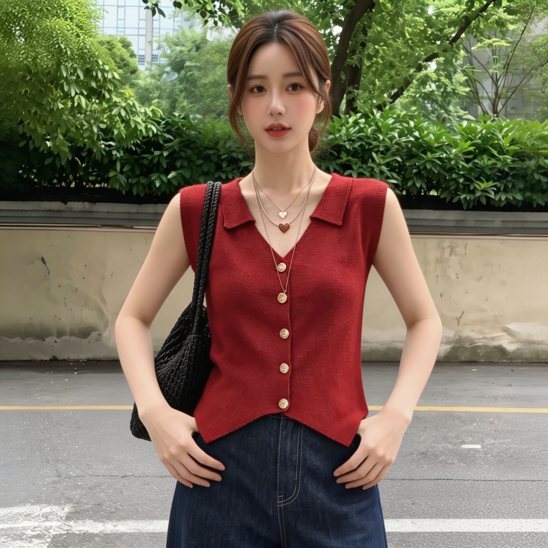 실사 빅 사이즈 가을 섹션 새로운 베스트 한국 스타일 이른 가을 민소매 조끼 폴로 칼라 외국 가스 슬림해 보이는 스택 착용 맨위 이미지 3