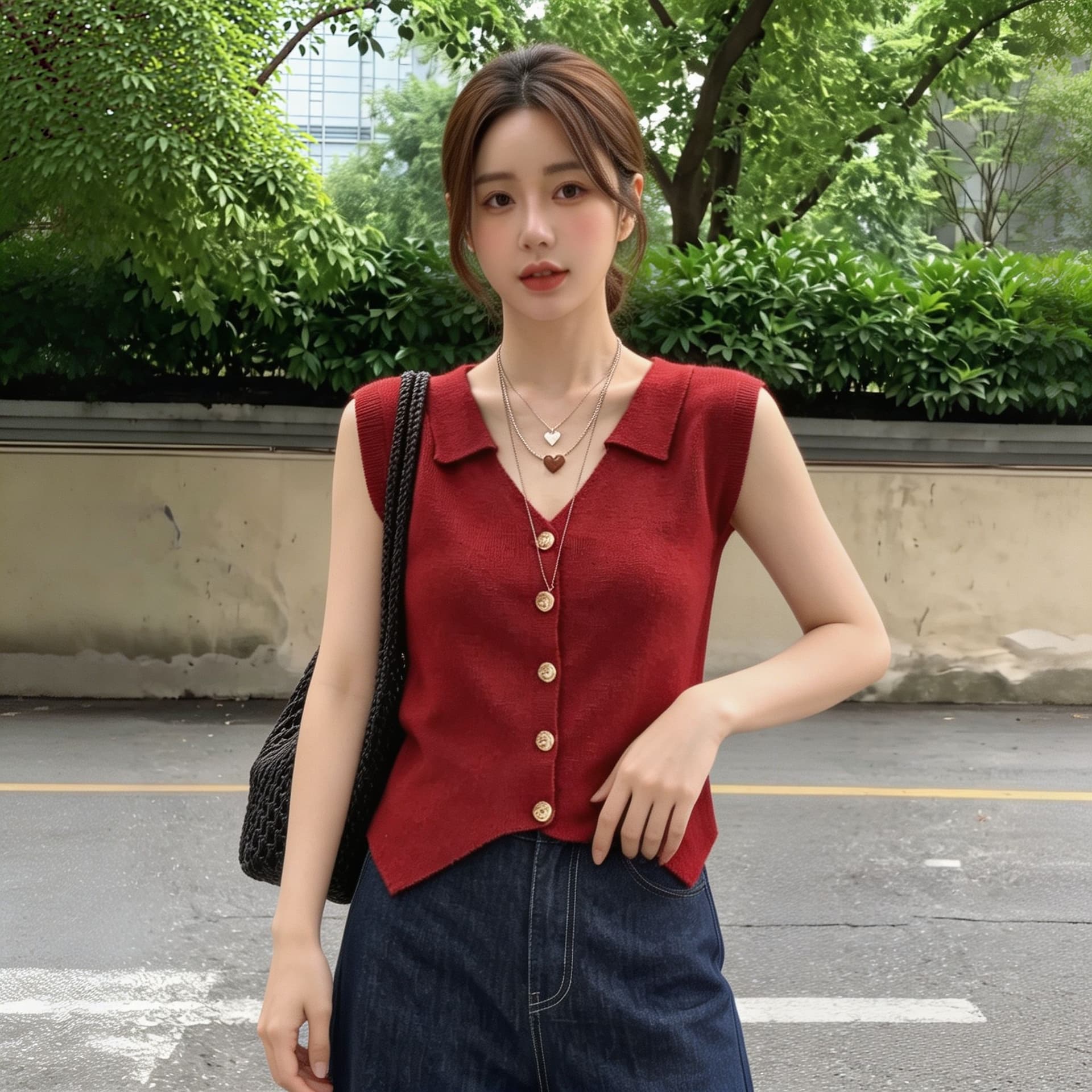 실사 빅 사이즈 가을 섹션 새로운 베스트 한국 스타일 이른 가을 민소매 조끼 폴로 칼라 외국 가스 슬림해 보이는 스택 착용 맨위 상세 이미지 3