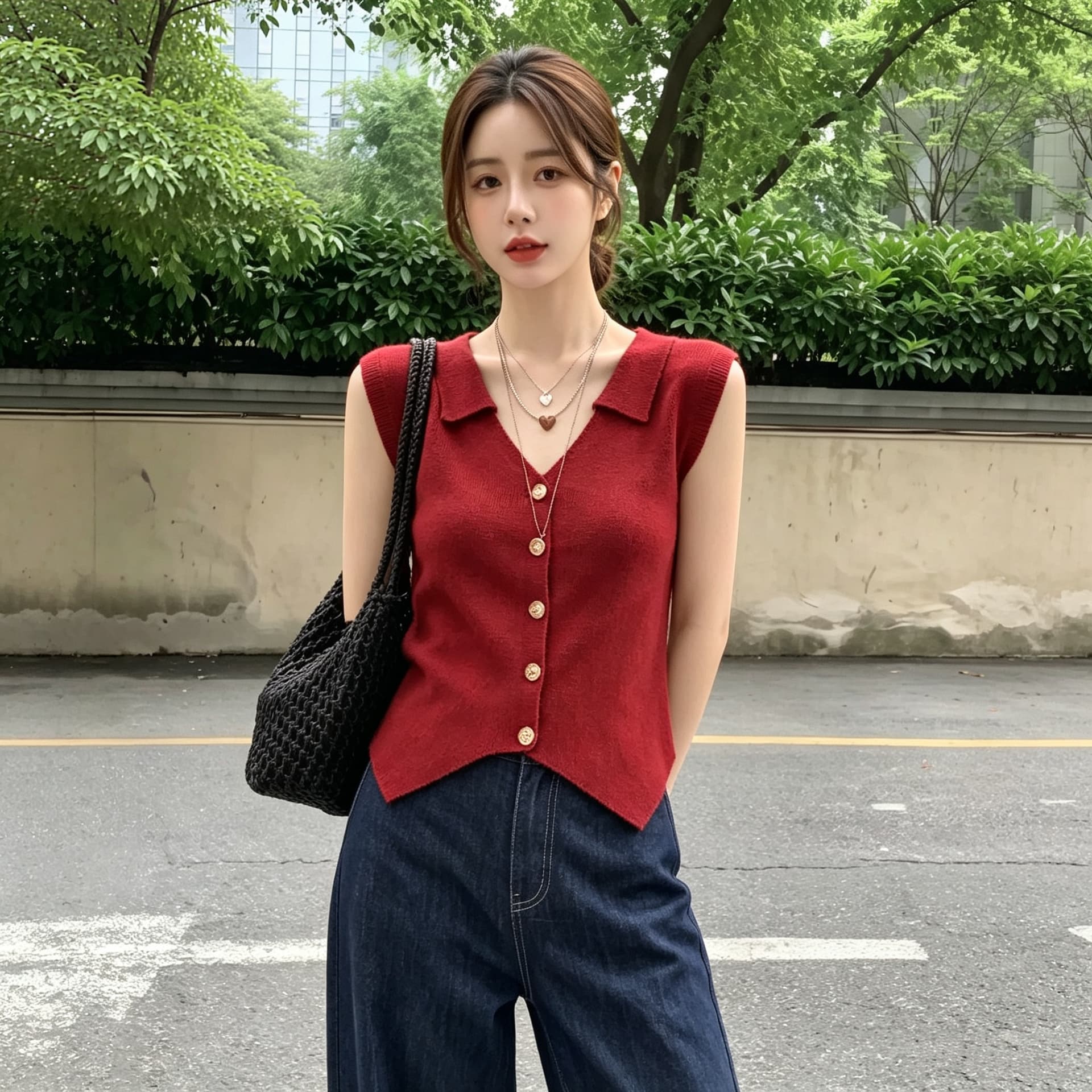 실사 빅 사이즈 가을 섹션 새로운 베스트 한국 스타일 이른 가을 민소매 조끼 폴로 칼라 외국 가스 슬림해 보이는 스택 착용 맨위 상세 이미지 4
