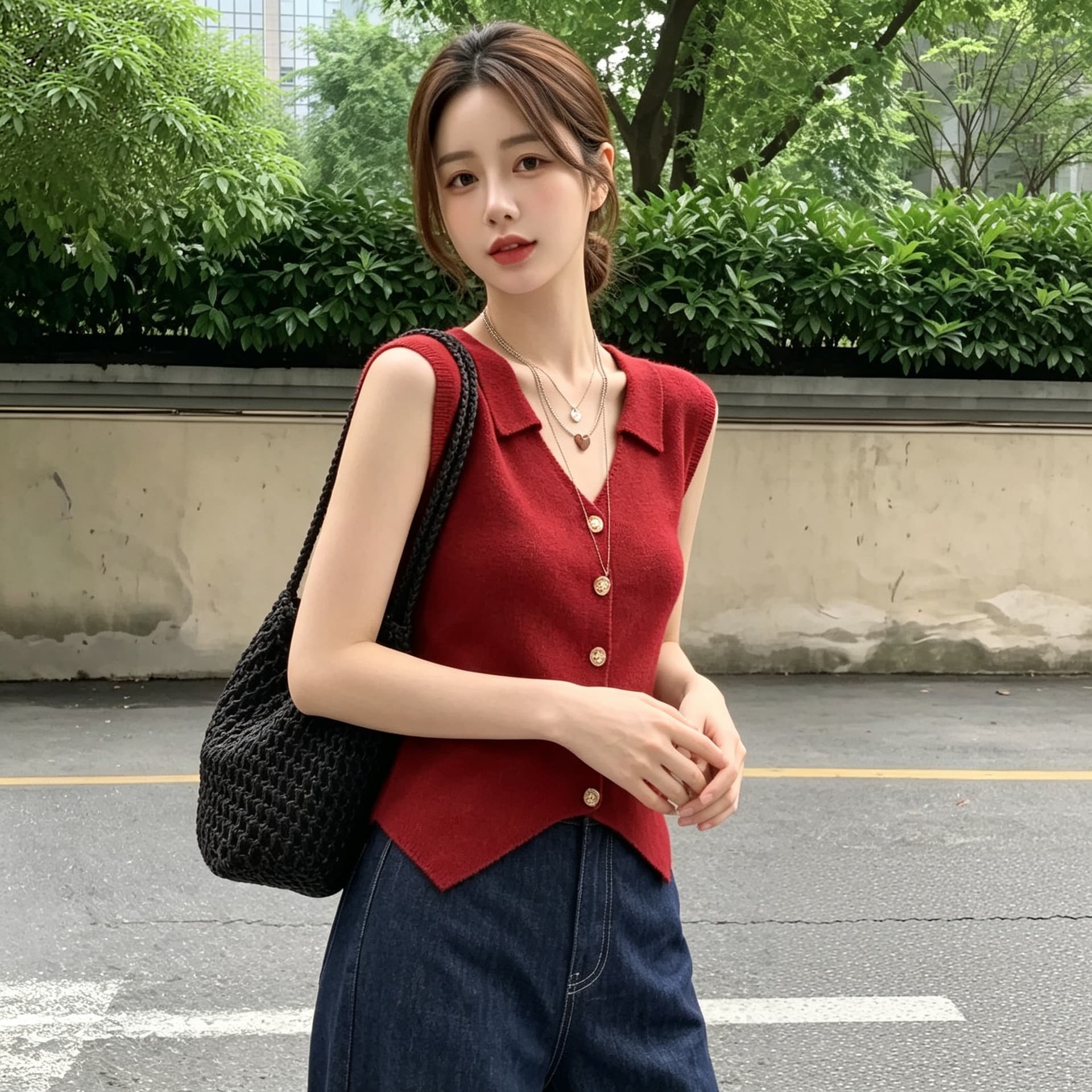 실사 빅 사이즈 가을 섹션 새로운 베스트 한국 스타일 이른 가을 민소매 조끼 폴로 칼라 외국 가스 슬림해 보이는 스택 착용 맨위 상세 이미지 6