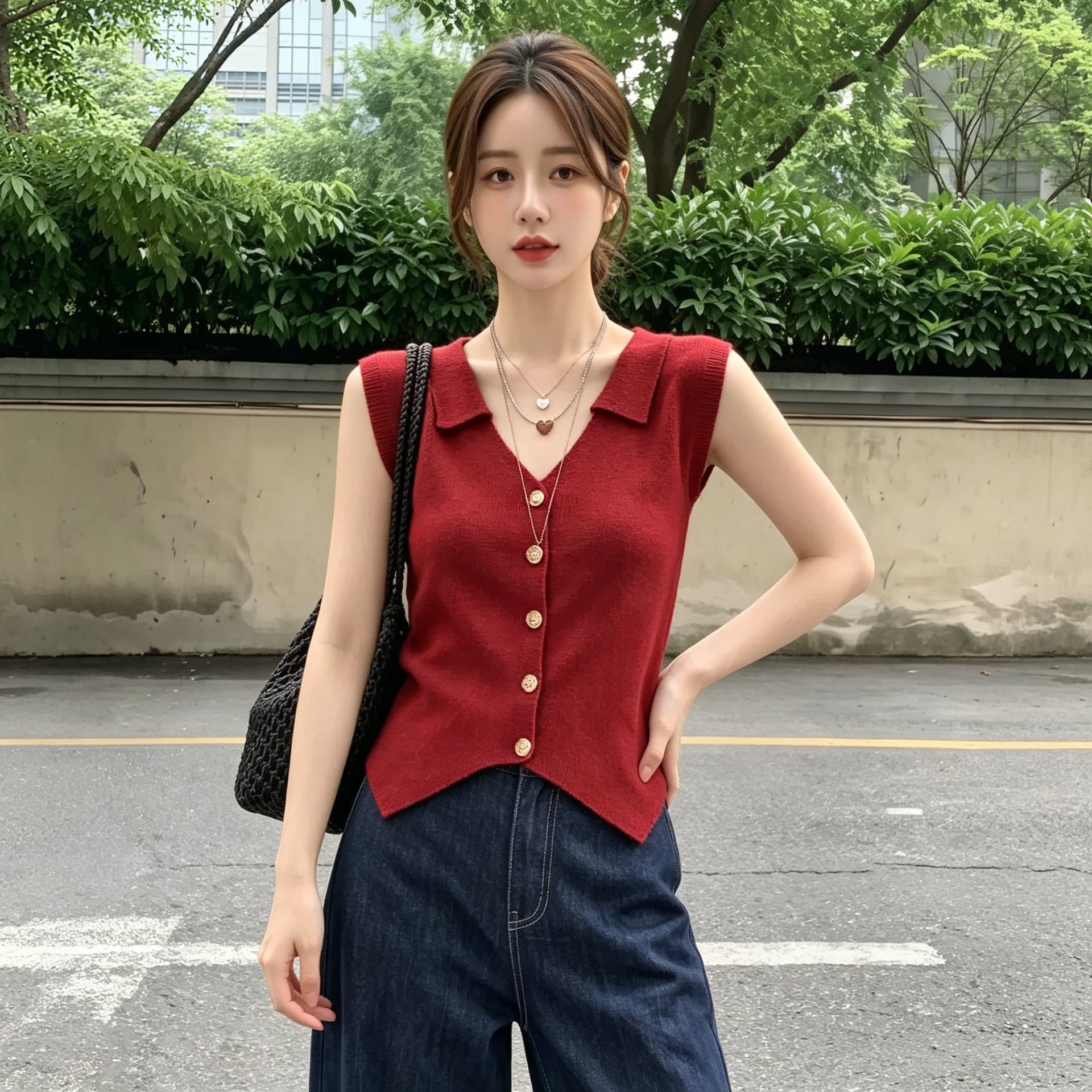 실사 빅 사이즈 가을 섹션 새로운 베스트 한국 스타일 이른 가을 민소매 조끼 폴로 칼라 외국 가스 슬림해 보이는 스택 착용 맨위 상세 이미지 7