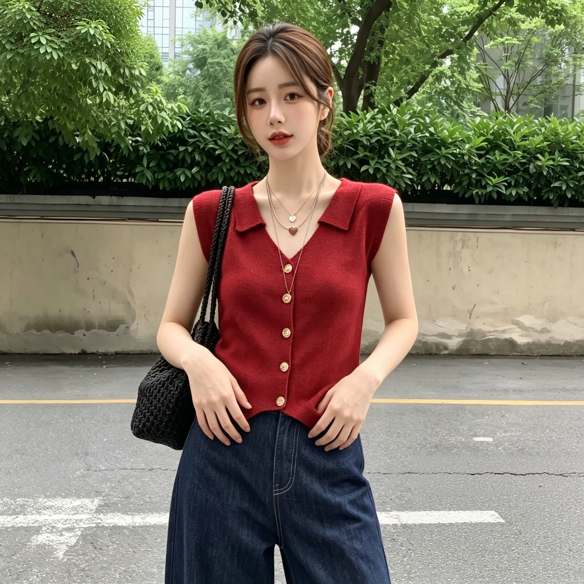 실사 빅 사이즈 가을 섹션 새로운 베스트 한국 스타일 이른 가을 민소매 조끼 폴로 칼라 외국 가스 슬림해 보이는 스택 착용 맨위 상세 이미지 8