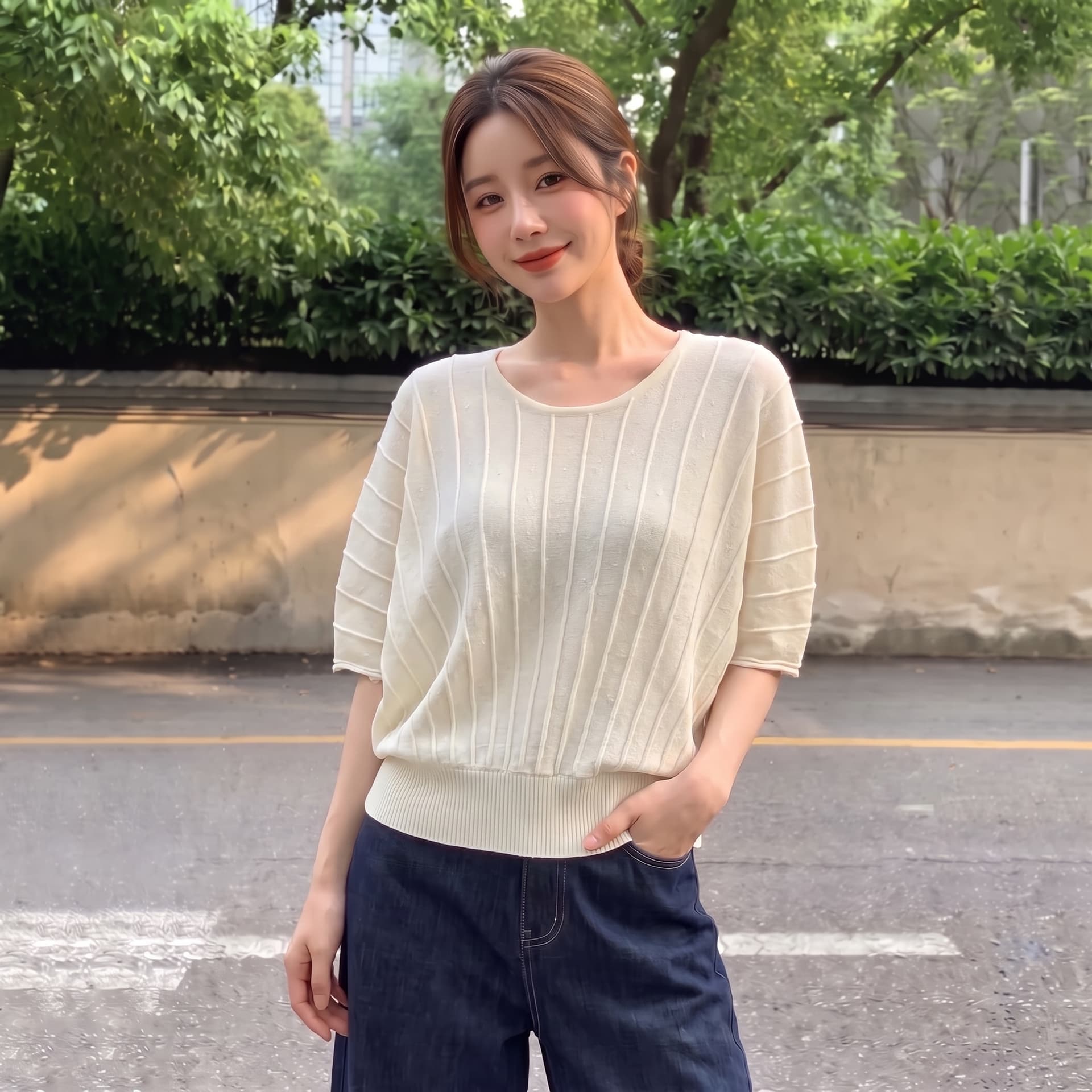실사 빅 사이즈 가을 새로운 한 부서 라운드 넥 풀오버 질감 센스 캐주얼 루즈핏 슬림해 보이는 니트 스웨터 맨위