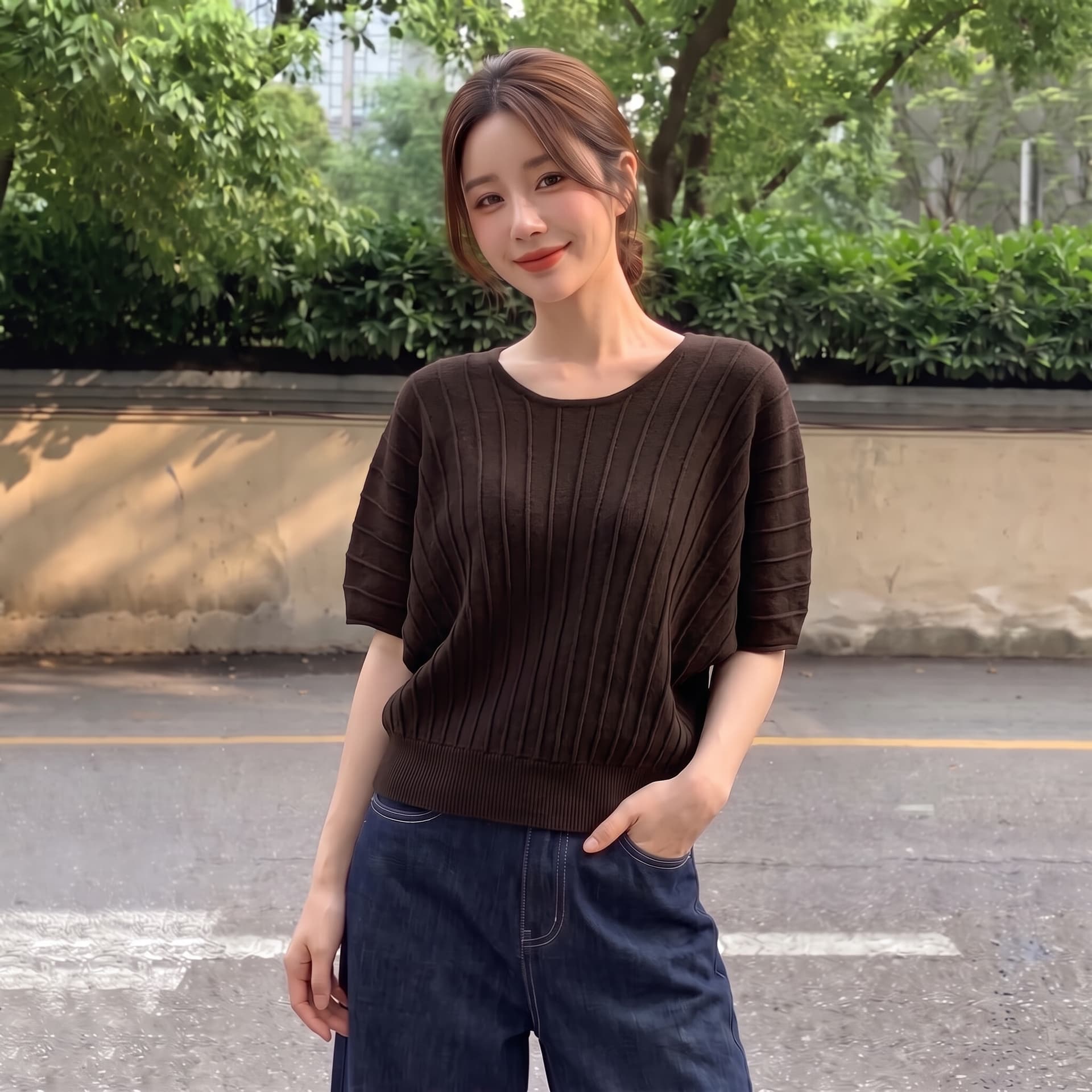 실사 빅 사이즈 가을 새로운 한 부서 라운드 넥 풀오버 질감 센스 캐주얼 루즈핏 슬림해 보이는 니트 스웨터 맨위 이미지 5