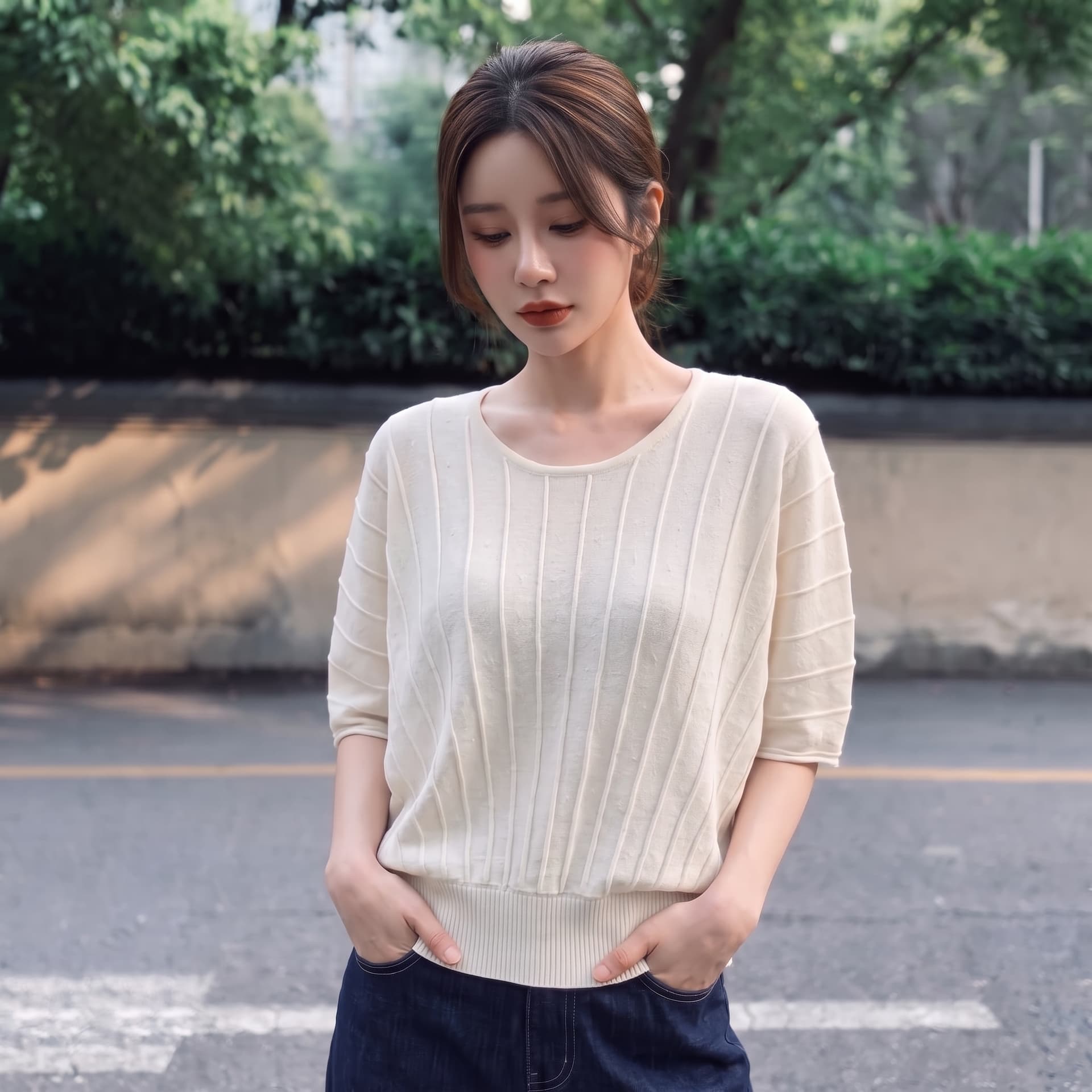 실사 빅 사이즈 가을 새로운 한 부서 라운드 넥 풀오버 질감 센스 캐주얼 루즈핏 슬림해 보이는 니트 스웨터 맨위 상세 이미지 4
