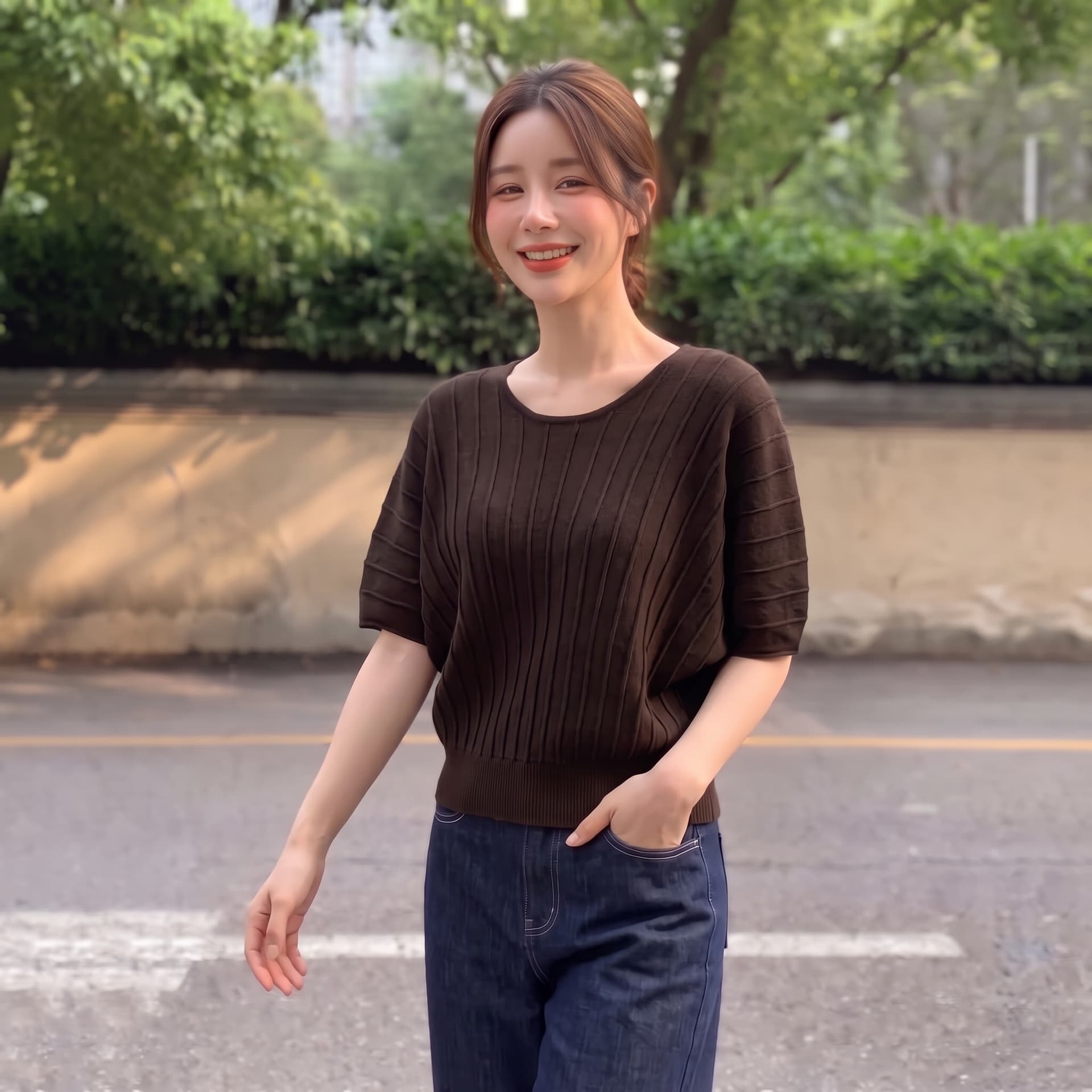 실사 빅 사이즈 가을 새로운 한 부서 라운드 넥 풀오버 질감 센스 캐주얼 루즈핏 슬림해 보이는 니트 스웨터 맨위 상세 이미지 6