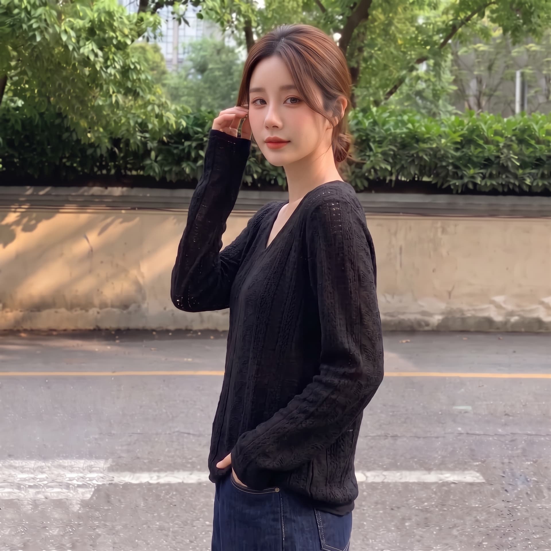 실사 빅 사이즈 프랑스식 레트로 레이스 V넥 니트 스웨터 여성 마이크로 지방 슬림해 보이는 절묘한 자수 자수 만나는 맨위 이미지 5