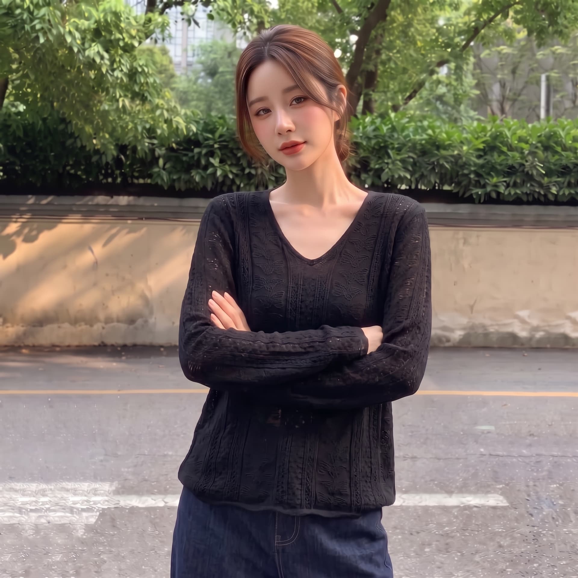 실사 빅 사이즈 프랑스식 레트로 레이스 V넥 니트 스웨터 여성 마이크로 지방 슬림해 보이는 절묘한 자수 자수 만나는 맨위 상세 이미지 3