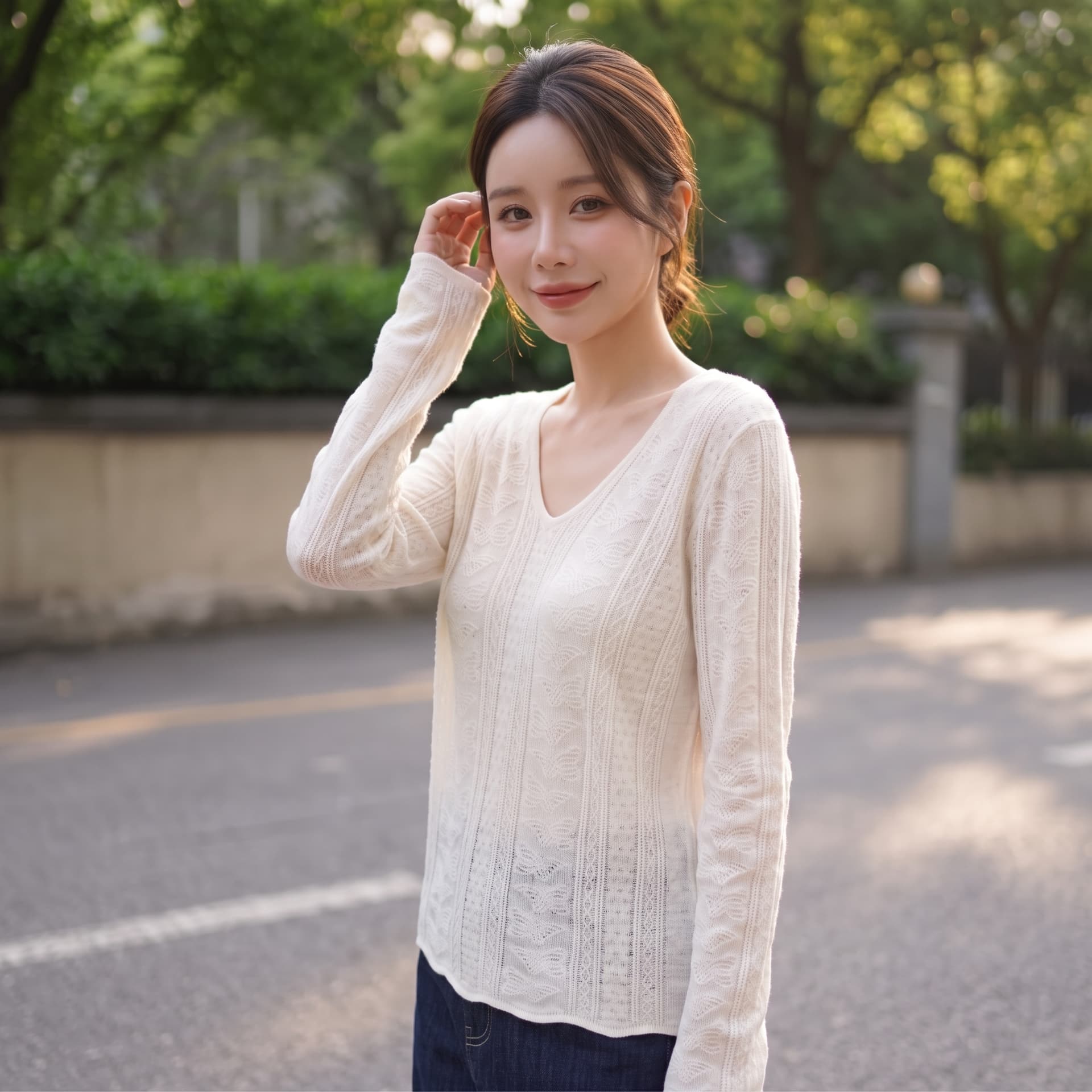 실사 빅 사이즈 프랑스식 레트로 레이스 V넥 니트 스웨터 여성 마이크로 지방 슬림해 보이는 절묘한 자수 자수 만나는 맨위 상세 이미지 9