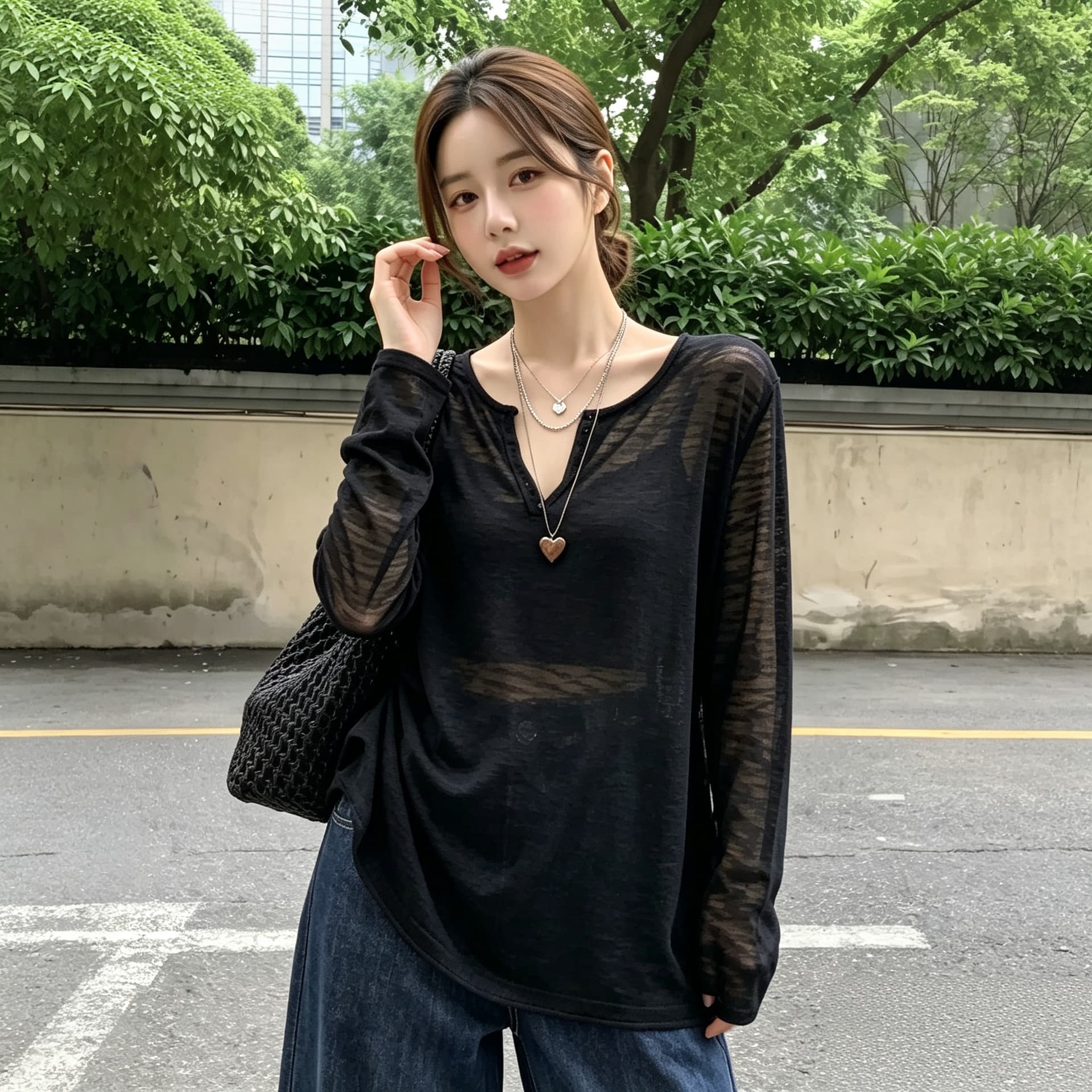 실사 빅 사이즈 자외선 차단 블라우스 여성 여름 루즈핏 느긋한 바람 지방 mm 홀로우 아웃 외부 가져 가라. 시스루 대나무 마디 마 맨위
