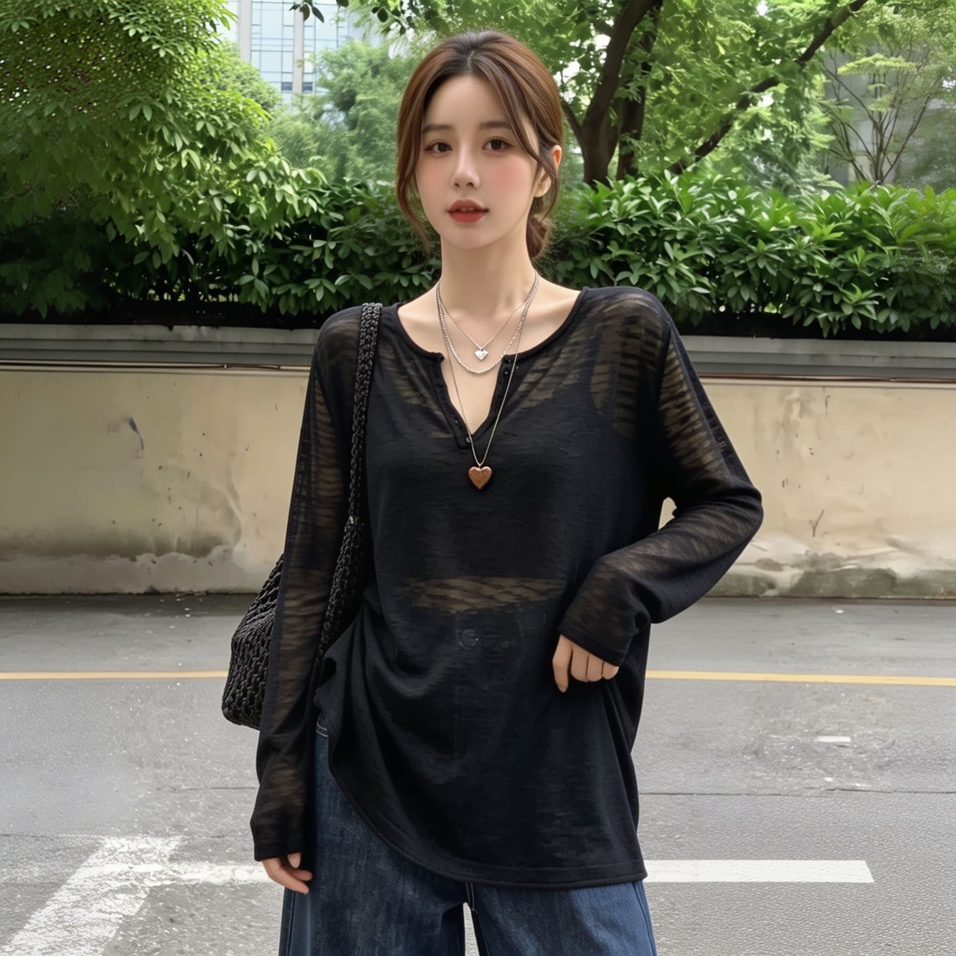 실사 빅 사이즈 자외선 차단 블라우스 여성 여름 루즈핏 느긋한 바람 지방 mm 홀로우 아웃 외부 가져 가라. 시스루 대나무 마디 마 맨위 이미지 4