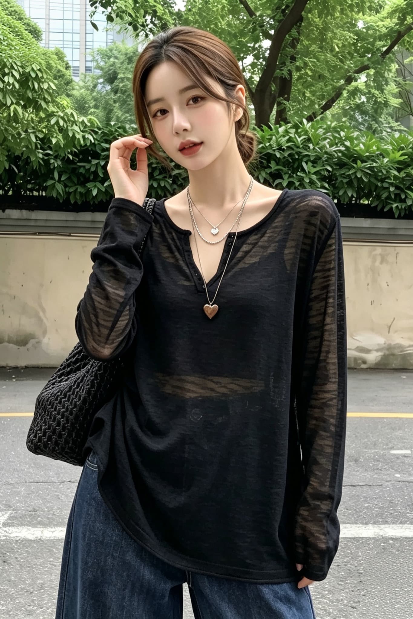 실사 빅 사이즈 자외선 차단 블라우스 여성 여름 루즈핏 느긋한 바람 지방 mm 홀로우 아웃 외부 가져 가라. 시스루 대나무 마디 마 맨위 이미지 6