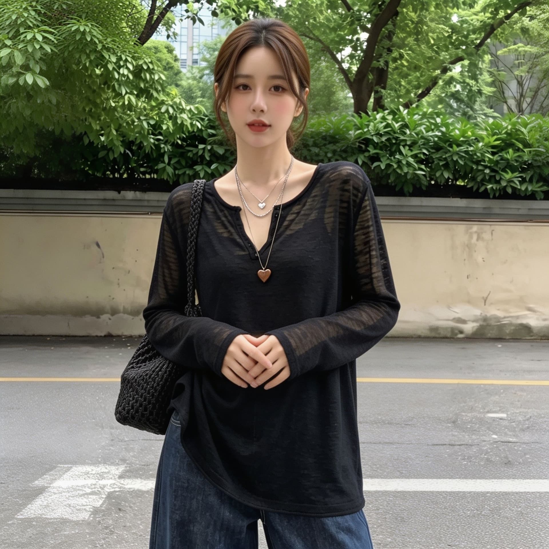 실사 빅 사이즈 자외선 차단 블라우스 여성 여름 루즈핏 느긋한 바람 지방 mm 홀로우 아웃 외부 가져 가라. 시스루 대나무 마디 마 맨위 상세 이미지 3