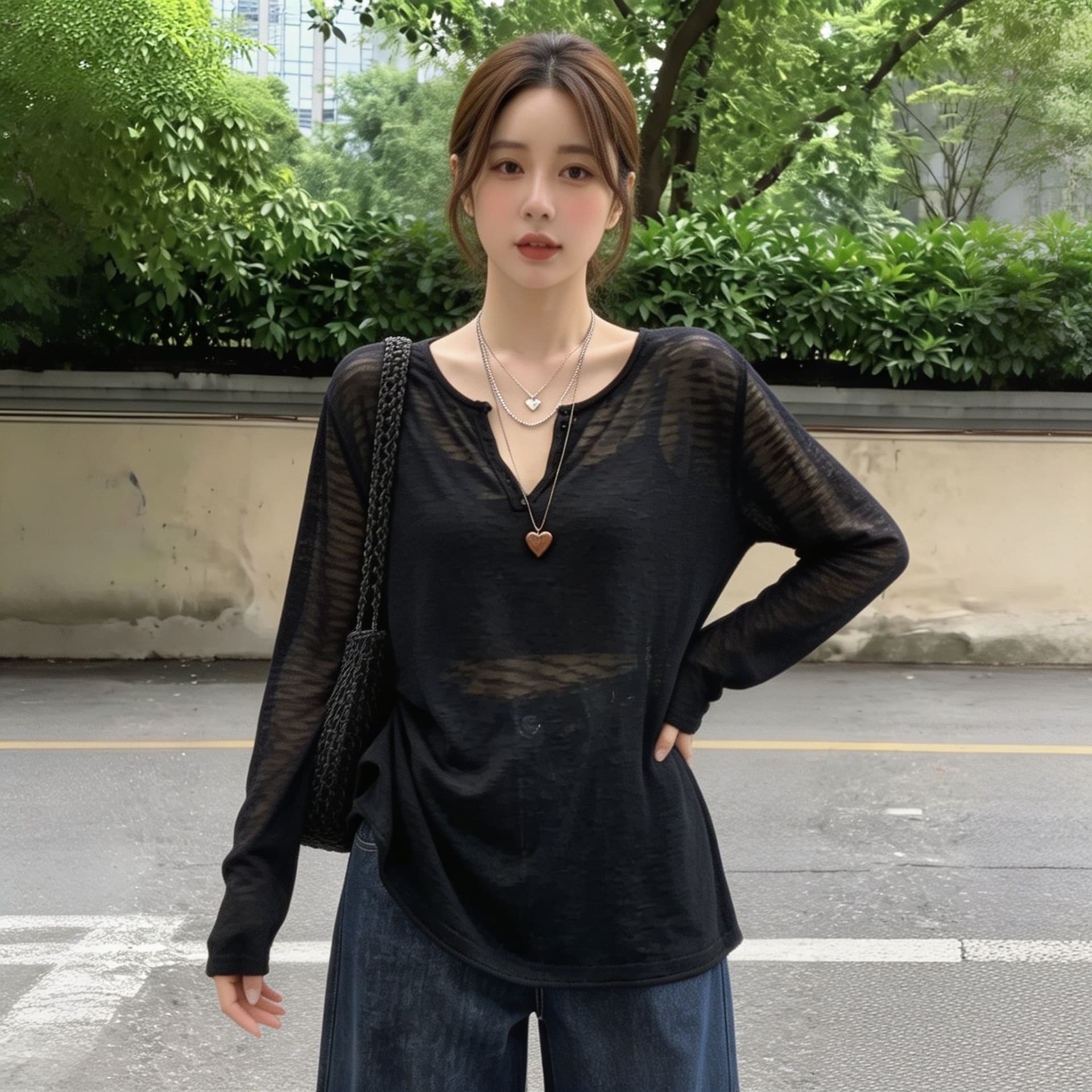 실사 빅 사이즈 자외선 차단 블라우스 여성 여름 루즈핏 느긋한 바람 지방 mm 홀로우 아웃 외부 가져 가라. 시스루 대나무 마디 마 맨위 상세 이미지 4