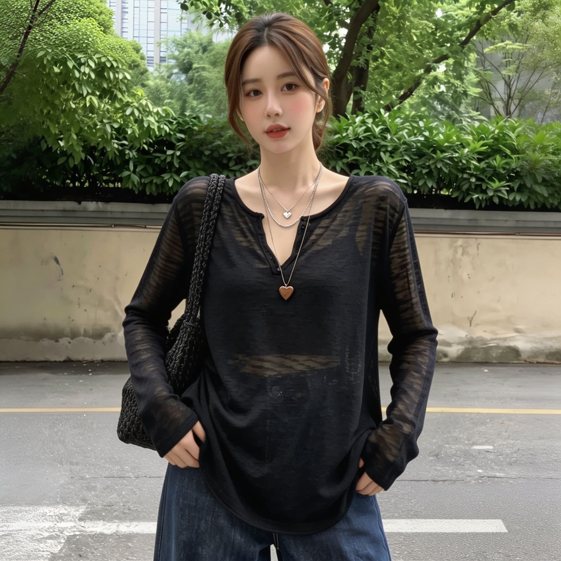 실사 빅 사이즈 자외선 차단 블라우스 여성 여름 루즈핏 느긋한 바람 지방 mm 홀로우 아웃 외부 가져 가라. 시스루 대나무 마디 마 맨위 상세 이미지 5