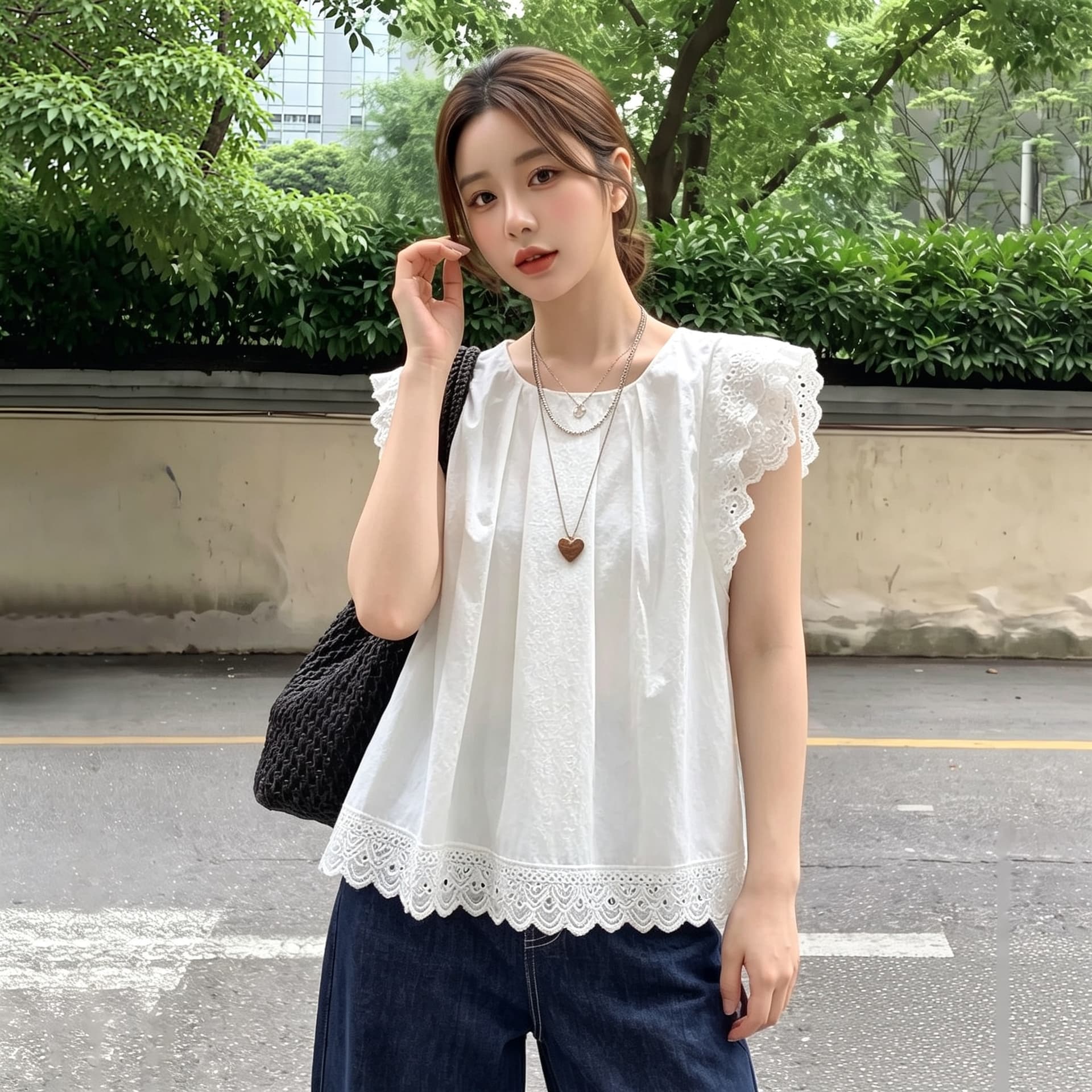 실사 빅 사이즈 한 부서 소녀 레이스 작은 날다 소매 인형 셔츠 여름 새로운 화이트 셔츠 연령 감소 루즈핏