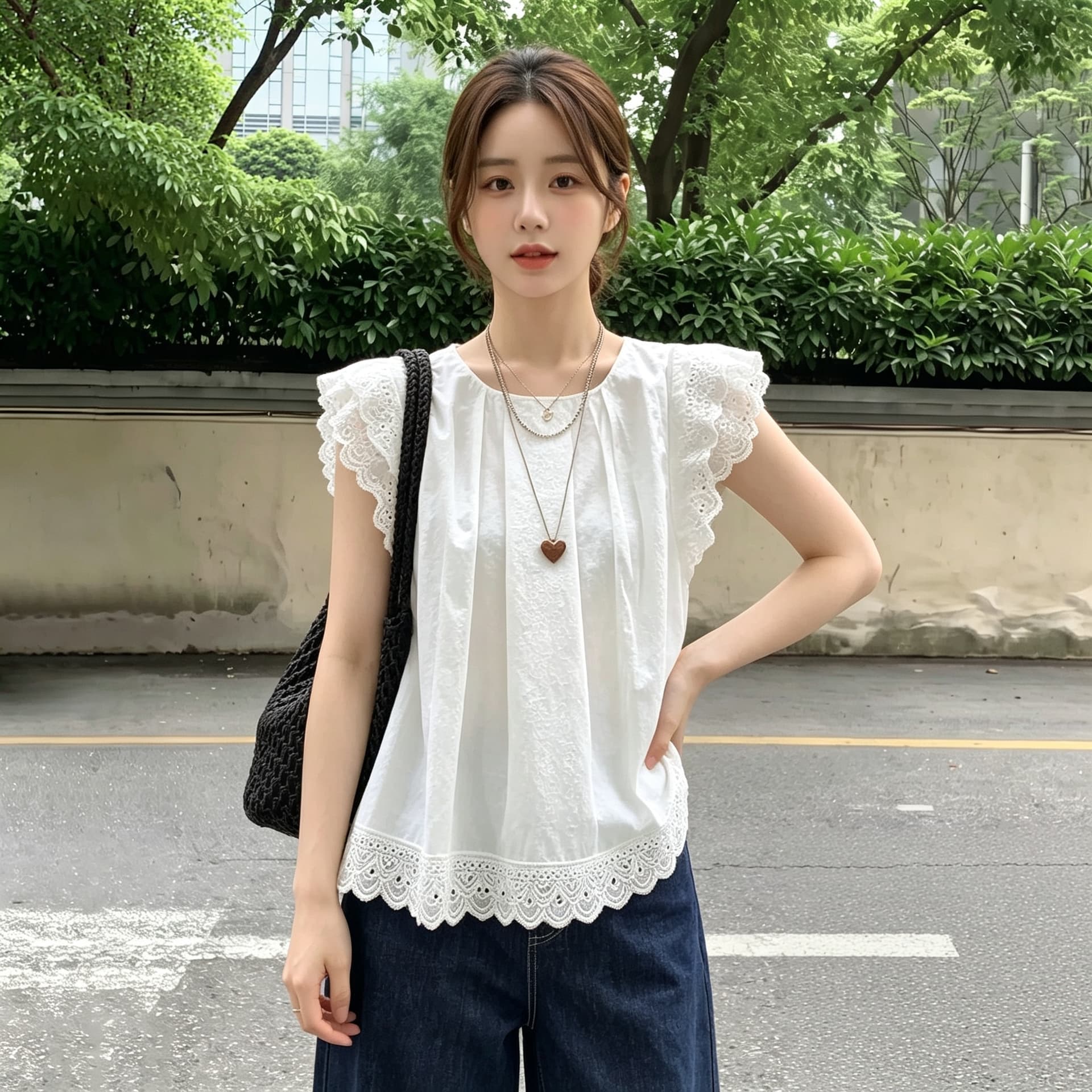 실사 빅 사이즈 한 부서 소녀 레이스 작은 날다 소매 인형 셔츠 여름 새로운 화이트 셔츠 연령 감소 루즈핏 이미지 5