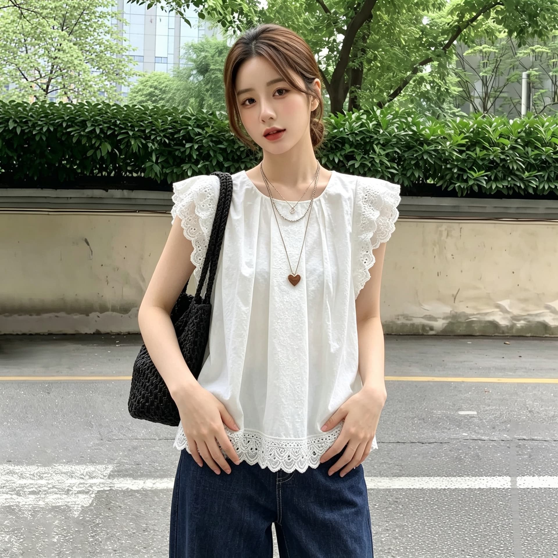 실사 빅 사이즈 한 부서 소녀 레이스 작은 날다 소매 인형 셔츠 여름 새로운 화이트 셔츠 연령 감소 루즈핏 이미지 2