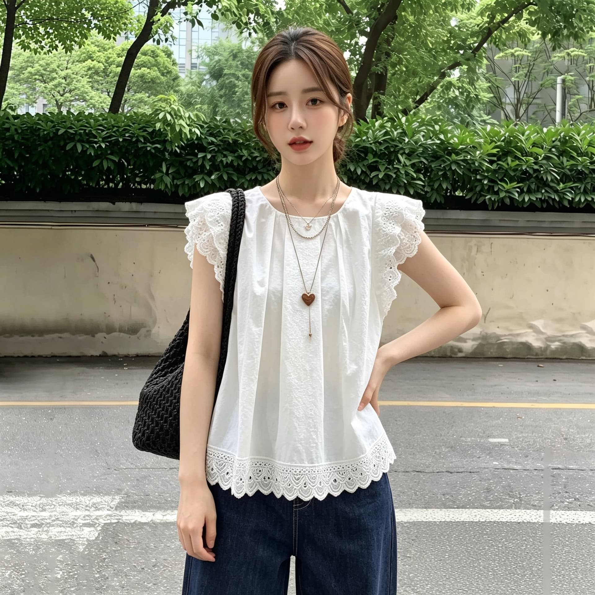 실사 빅 사이즈 한 부서 소녀 레이스 작은 날다 소매 인형 셔츠 여름 새로운 화이트 셔츠 연령 감소 루즈핏 이미지 3