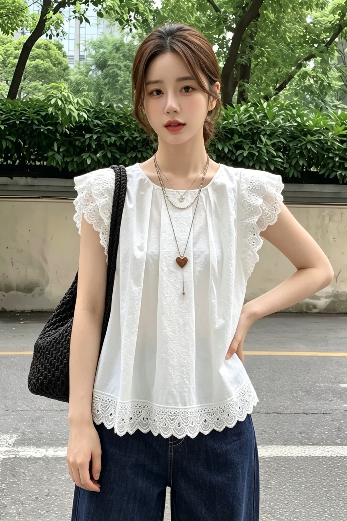 실사 빅 사이즈 한 부서 소녀 레이스 작은 날다 소매 인형 셔츠 여름 새로운 화이트 셔츠 연령 감소 루즈핏 이미지 6