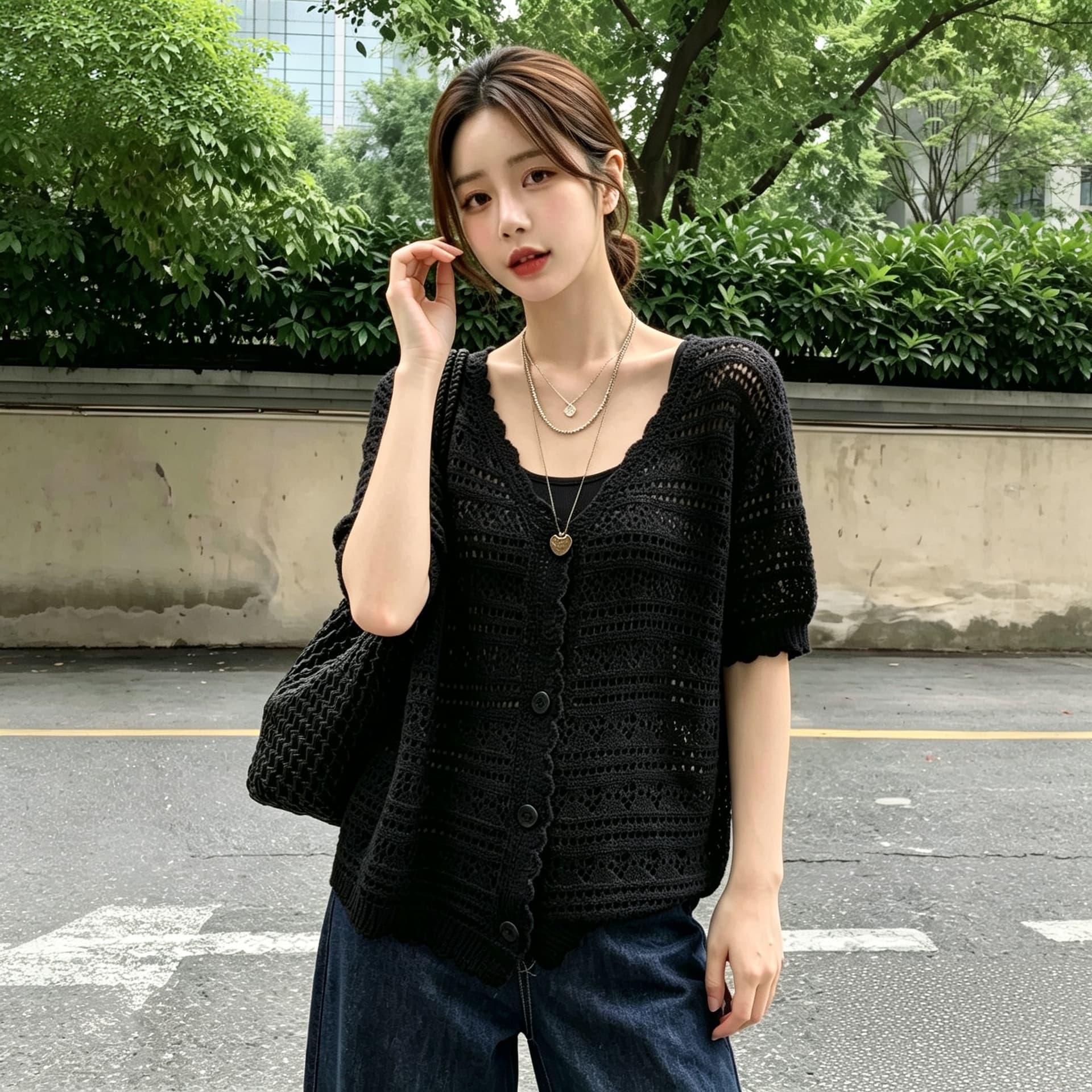실사 빅 사이즈 여름 새로운 2026 년 한국 스타일 얼음 실크 홀로우 아웃 레트로 수공 자수 통기성 오픈 가디건 여성 상세 이미지 2