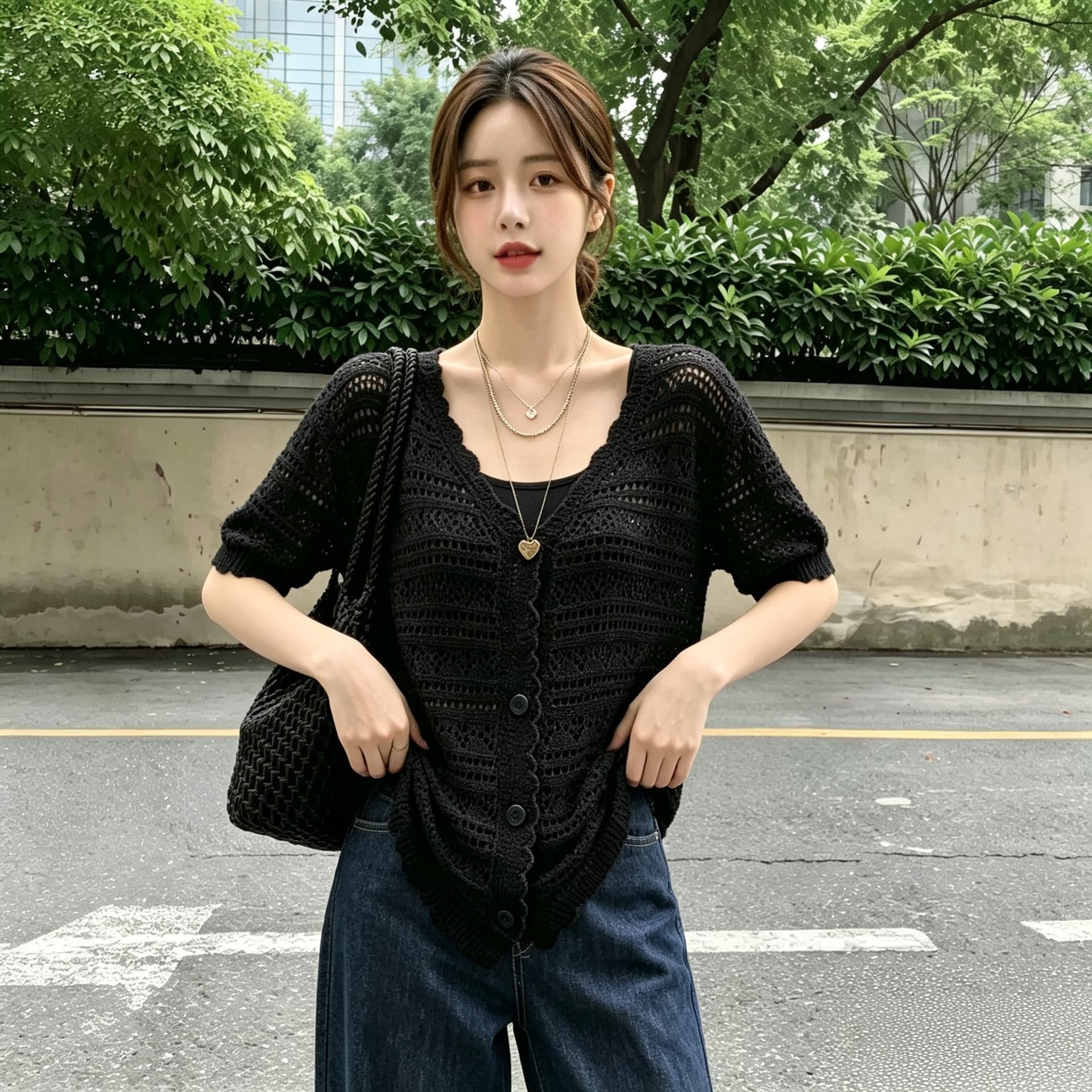 실사 빅 사이즈 여름 새로운 2026 년 한국 스타일 얼음 실크 홀로우 아웃 레트로 수공 자수 통기성 오픈 가디건 여성 상세 이미지 3