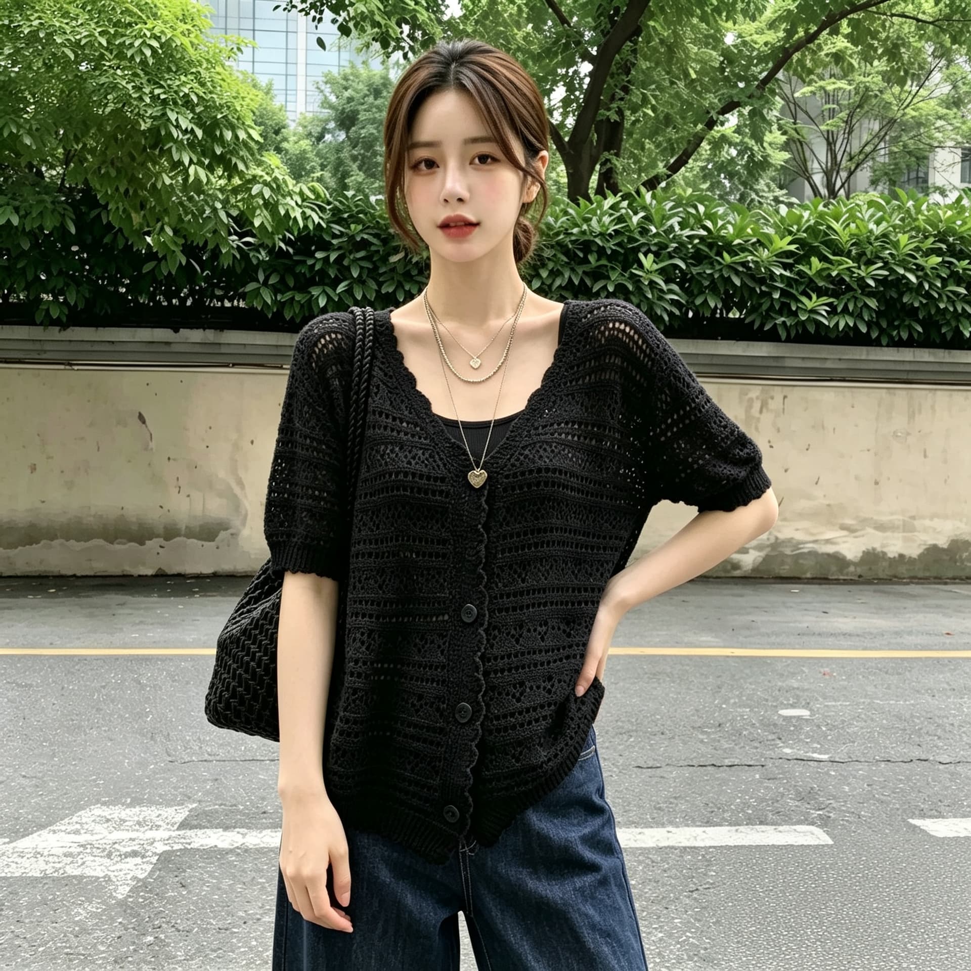실사 빅 사이즈 여름 새로운 2026 년 한국 스타일 얼음 실크 홀로우 아웃 레트로 수공 자수 통기성 오픈 가디건 여성 상세 이미지 6