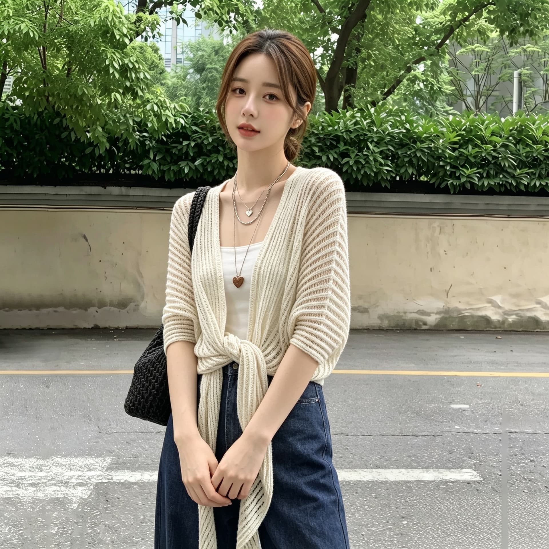 실사 빅 사이즈 가을 한 부서 느긋한 바람 질감 센스 니트 스웨터 오픈 가디건 여성 재킷 다용도 통기성 에어컨 셔츠 상세 이미지 3