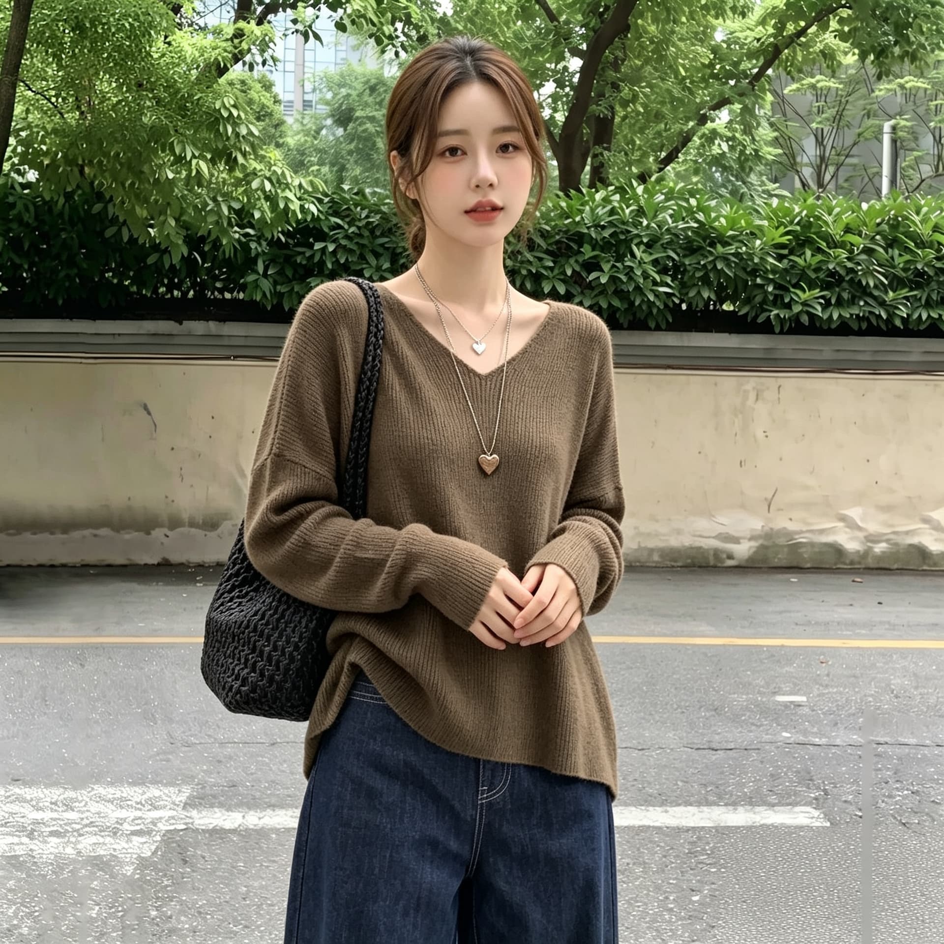 실사 빅 사이즈 가을 겨울 새로운 2026 년 한국 스타일 루즈핏 느긋한 V넥 긴팔 배트윙 소매 통통한 여동생 스웨터 이미지 5