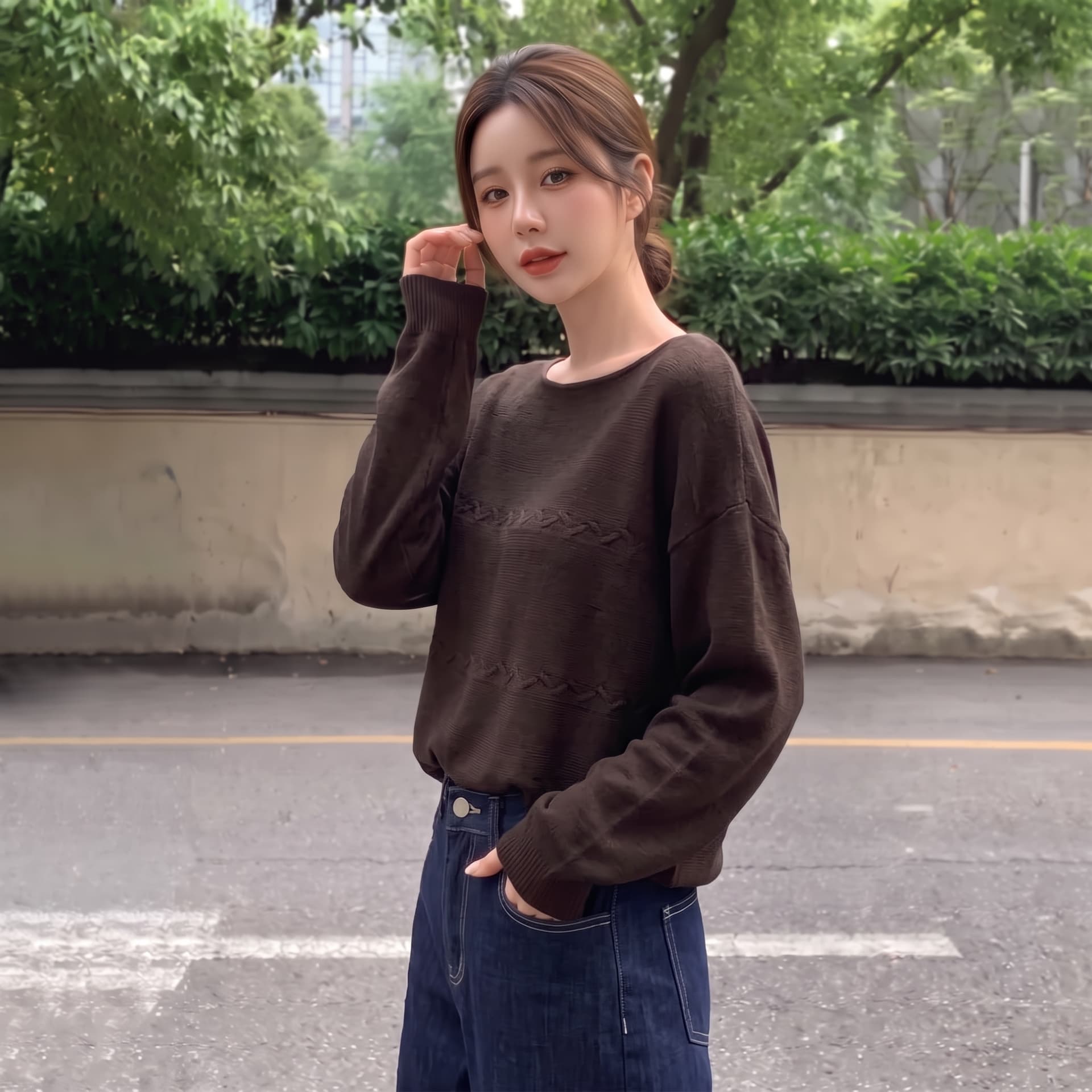 실사 빅 사이즈 이른 가을 새로운 한 부서 루즈핏 슬림해 보이는 니트 스웨터 여성 지방 mm 무거운 작업 짜임 외국 가스 맨위 상세 이미지 6