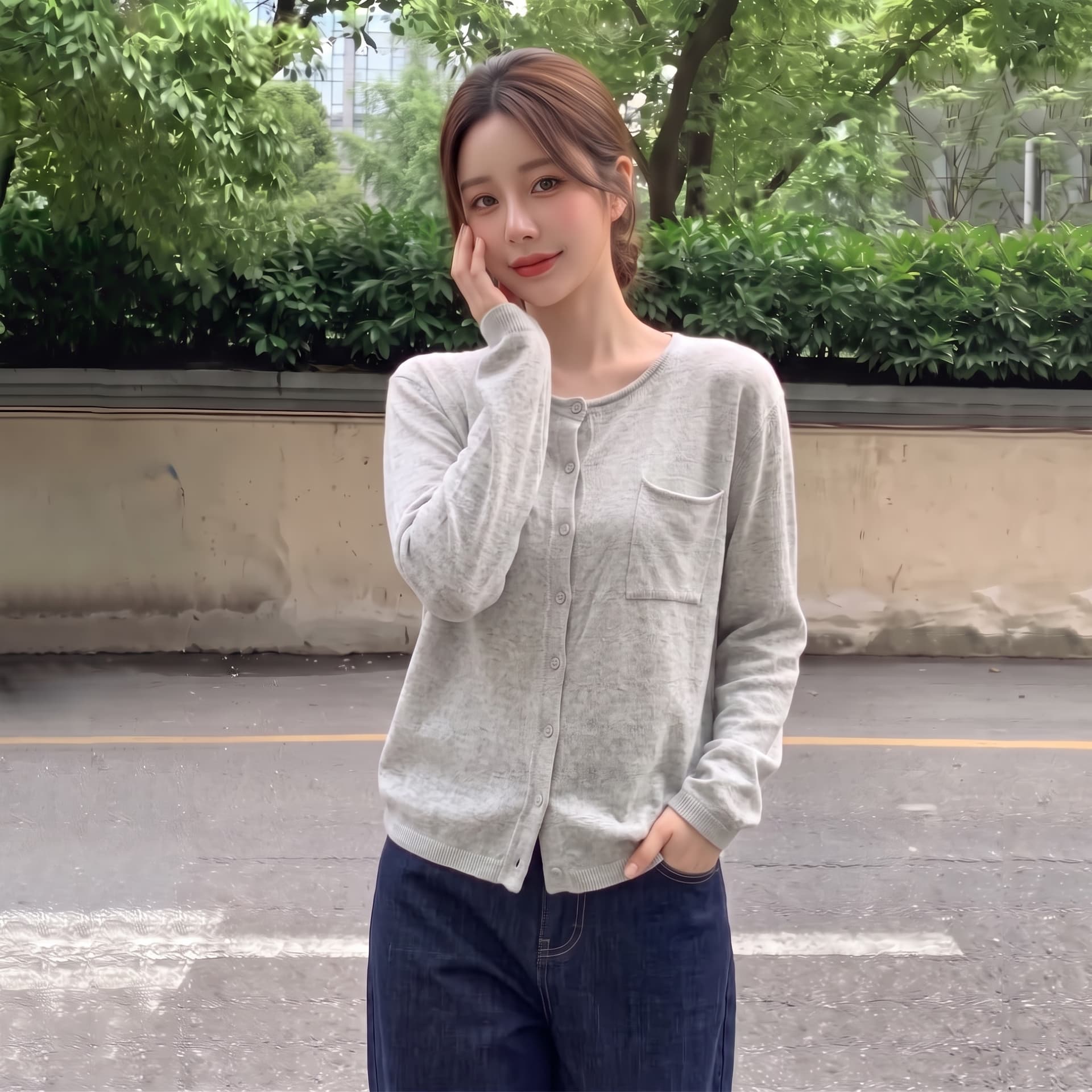 실사 빅 사이즈 가을 새로운 한 부서 주머니 니트 스웨터 여성 마이크로 지방 루즈핏 디스플레이 긴팔 예쁜 스웨터 상세 이미지 6