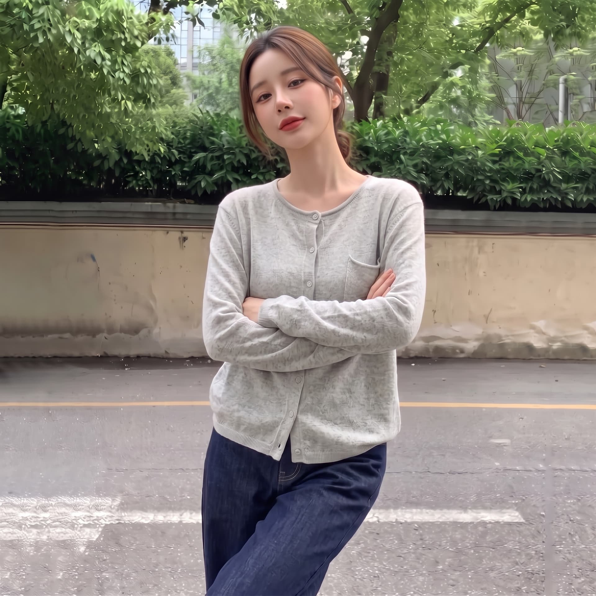 실사 빅 사이즈 가을 새로운 한 부서 주머니 니트 스웨터 여성 마이크로 지방 루즈핏 디스플레이 긴팔 예쁜 스웨터 상세 이미지 7