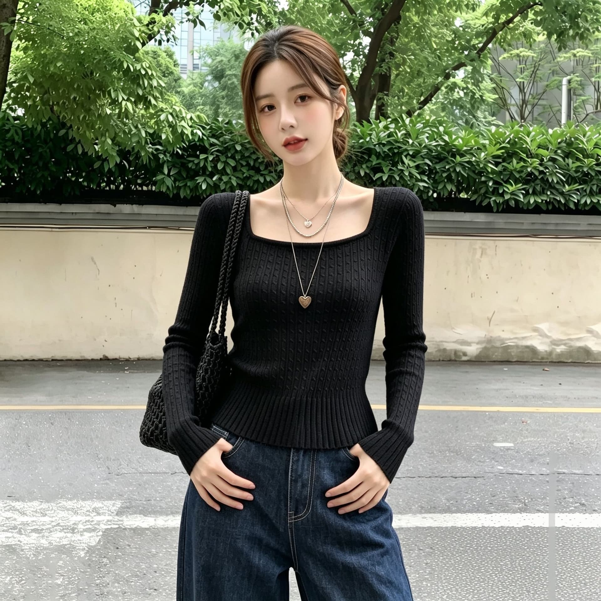 실사 빅 사이즈 광장 칼라 꽈배기 니트 스웨터 2026 년 새로운 한 부서 광장 칼라 풀오버 다용도 기본 셔츠 맨위 이미지 5