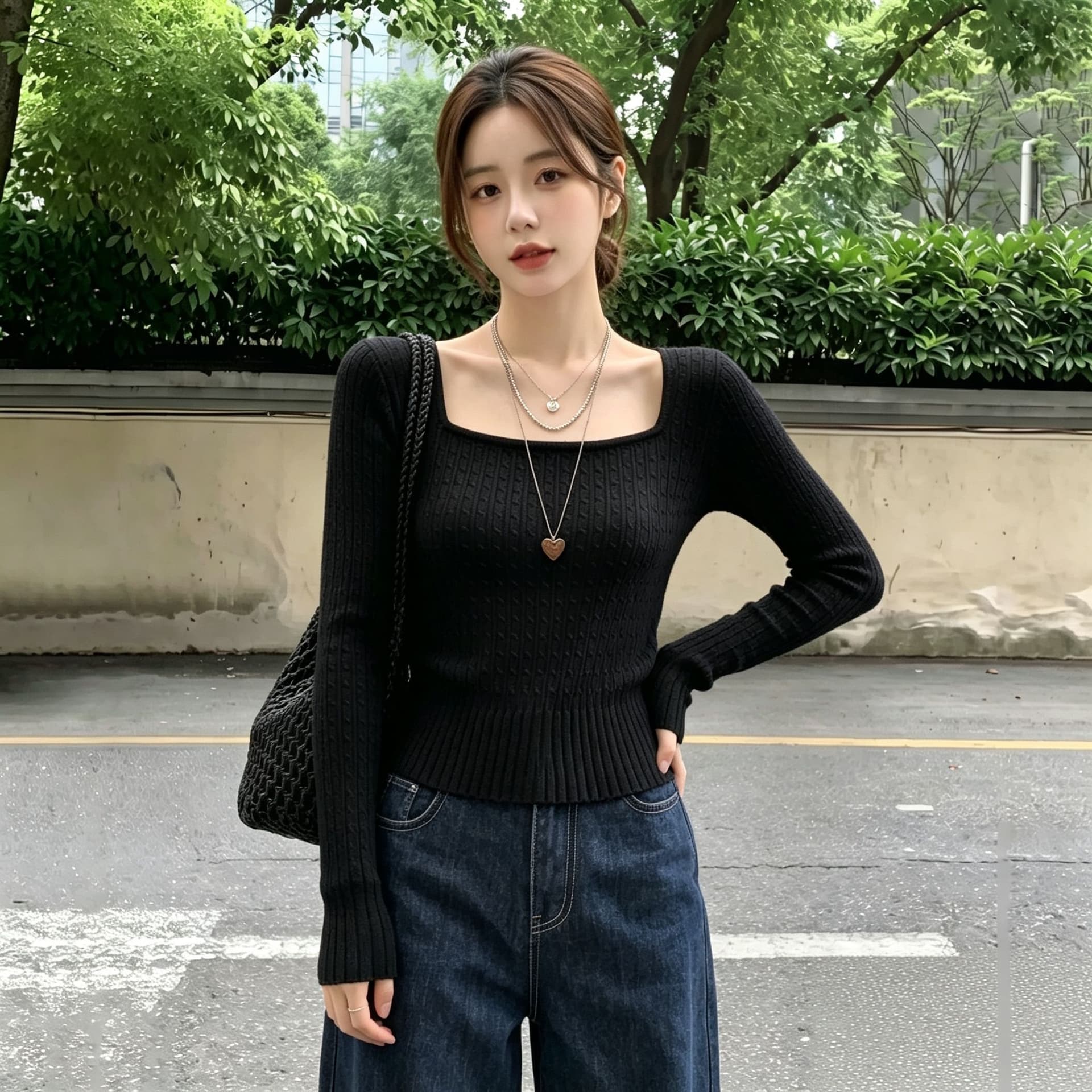 실사 빅 사이즈 광장 칼라 꽈배기 니트 스웨터 2026 년 새로운 한 부서 광장 칼라 풀오버 다용도 기본 셔츠 맨위 이미지 2